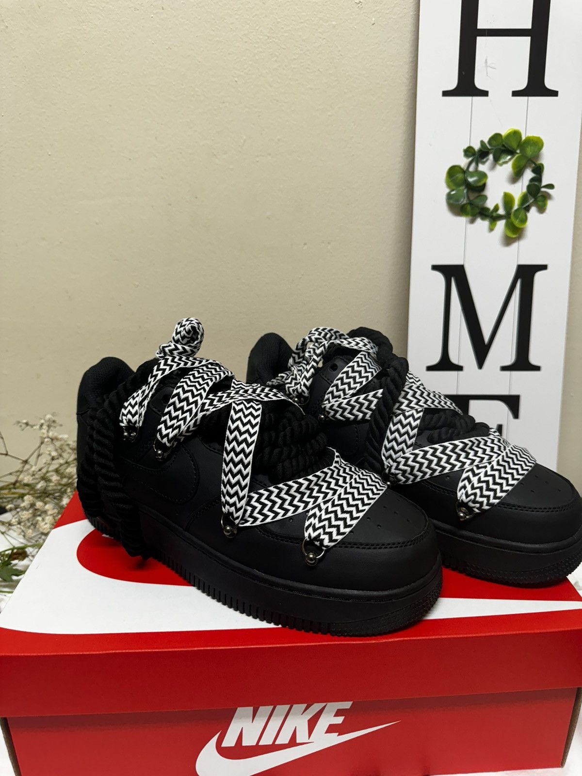 Other CUSTOM AIR FORCE 1 BLACK – CHUNKY LACES LOT Size US 8 / EU 41 - 5 Thumbnail