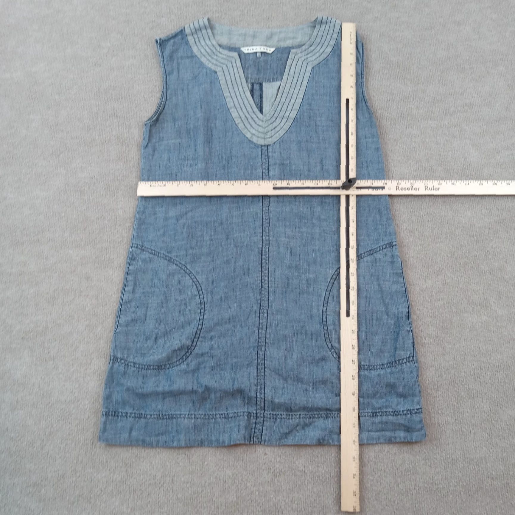 Trina Turk Trina Turk Dress Womens Size 4 Blue Sleeveless Shift V-Neck Casual Linen Dress Size S / US 4 / IT 40 - 2 Thumbnail