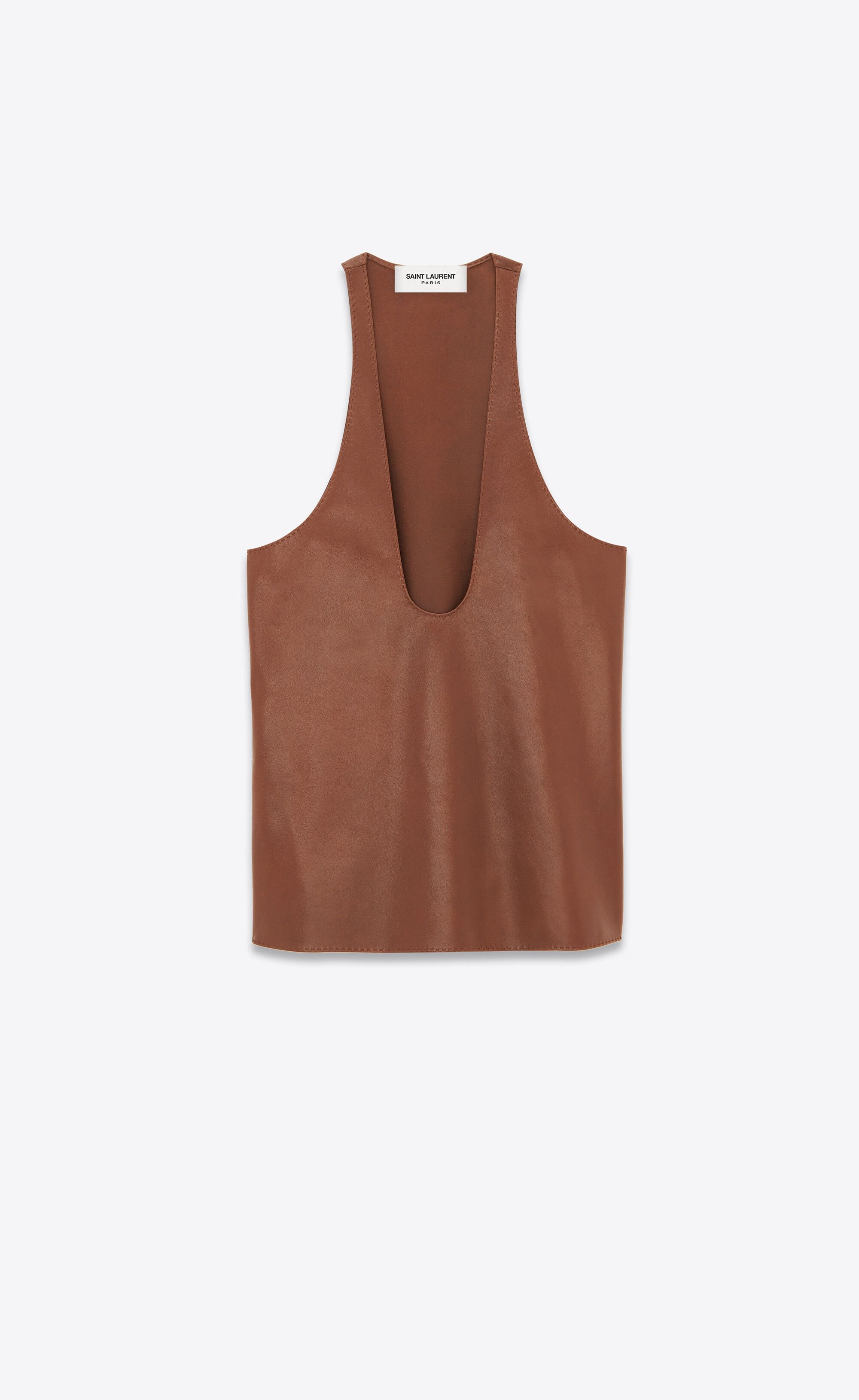 Saint Laurent Paris o1s1wg110125 764913 Tank Top in Shiny Lambskin in Brown Size S / US 4 / IT 40 - 1 Thumbnail
