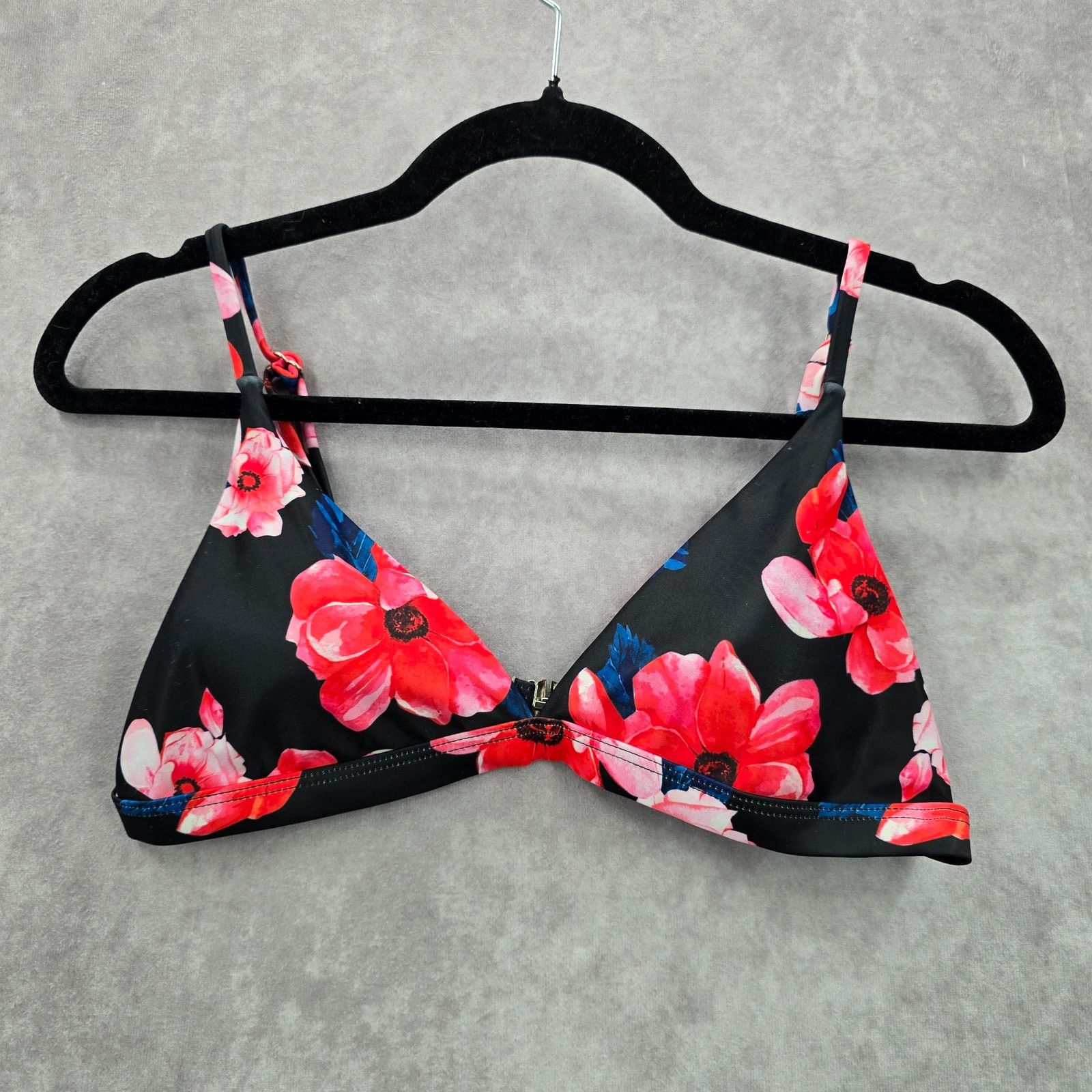Shein Shein Black Pink Floral Triangle Clasp Bikini Top Medium Size ONE SIZE - 4 Thumbnail