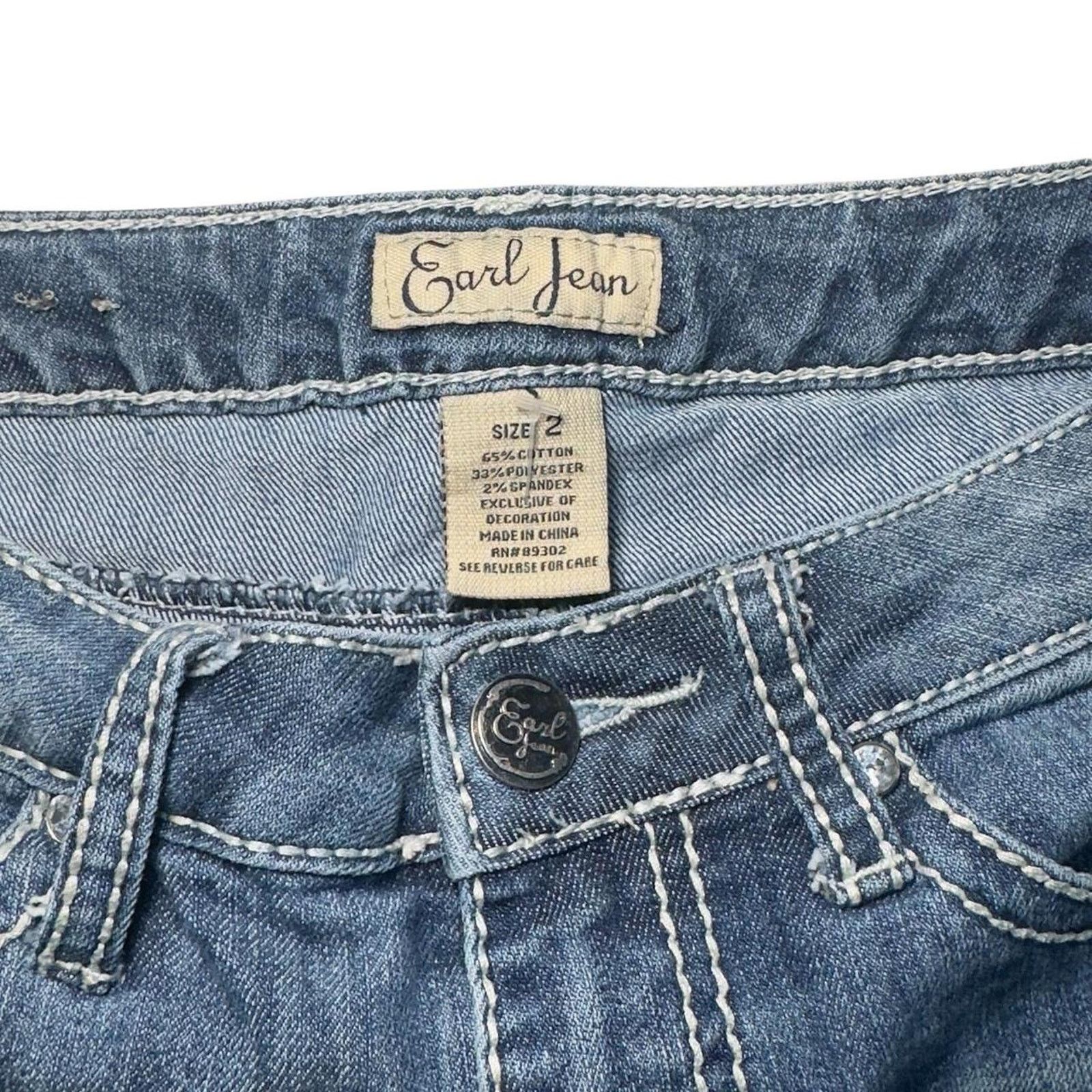 Earl Jeans Earl Jean Denim Shorts – Blue Y2K Embroidered Cuffed Bling Size 27" / US 4 / IT 40 - 3 Thumbnail