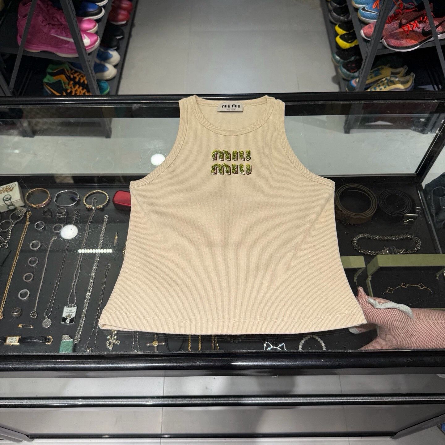 Miu Miu Miu Miu Beaded Tank Top Large Logo Size S / US 4 / IT 40 - 1 Thumbnail