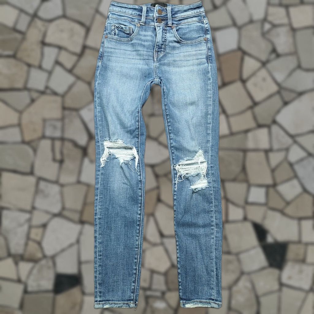 Vintage Buckle Black Fit No. 35 Ankle Skinny Jeans Blue Women's Tag 24 X 26 Distressed Size 42" / US 20 - 1 Thumbnail