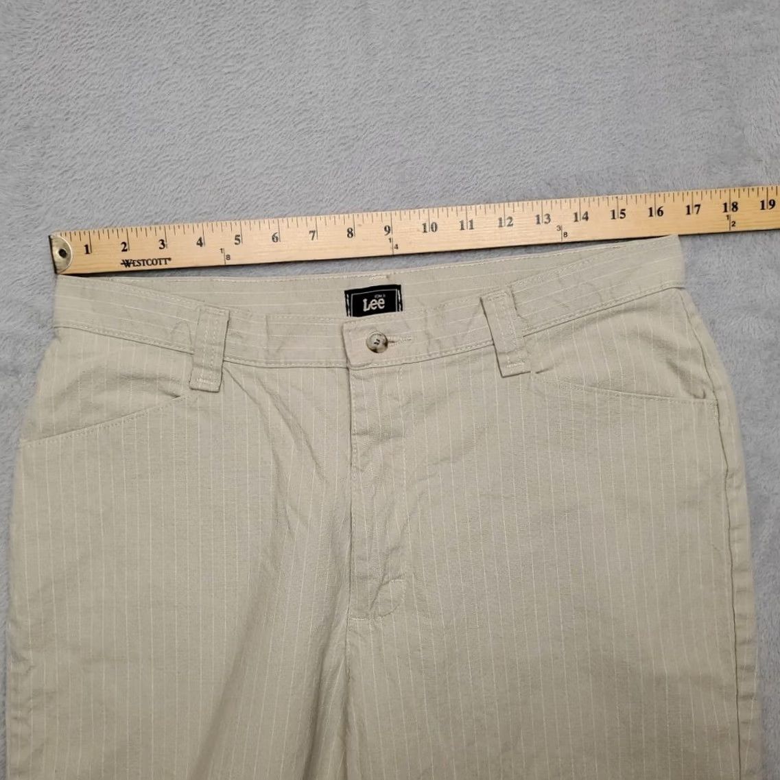 Lee VINTAGE Lee Pants Womens 14 M Beige Pin Striped Y2K 90s USA Fabric High Rise Pants Women 14 Beige Pin Striped High Rise Lee Size 36" / US 14 / IT 50 - 6 Thumbnail