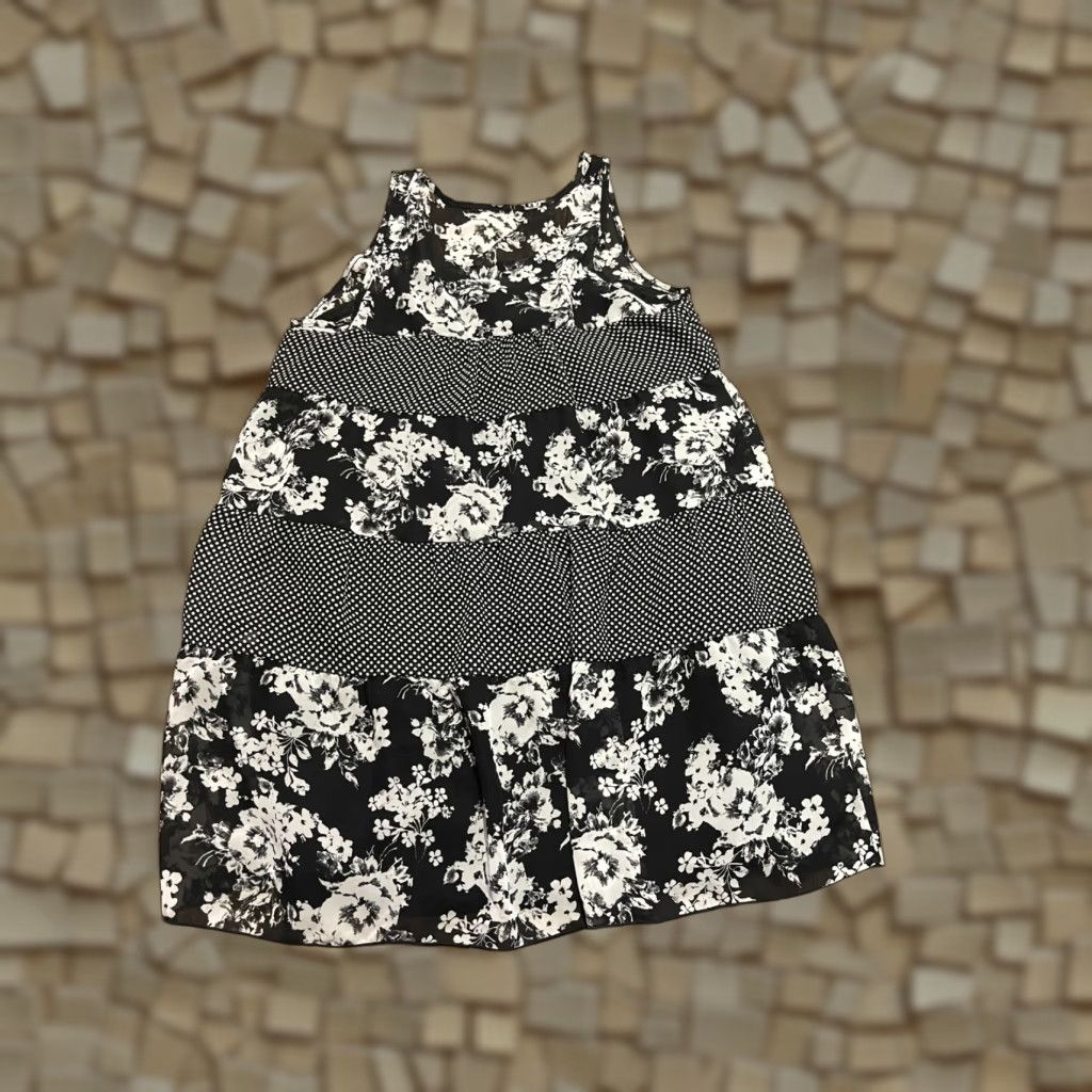 Vintage Maurices Dress Women's Size Medium Black White Floral Sleeveless Casual A-Line Knee Length Fall Summer Spring Womens Size M / US 6-8 / IT 42-44 - 1 Thumbnail