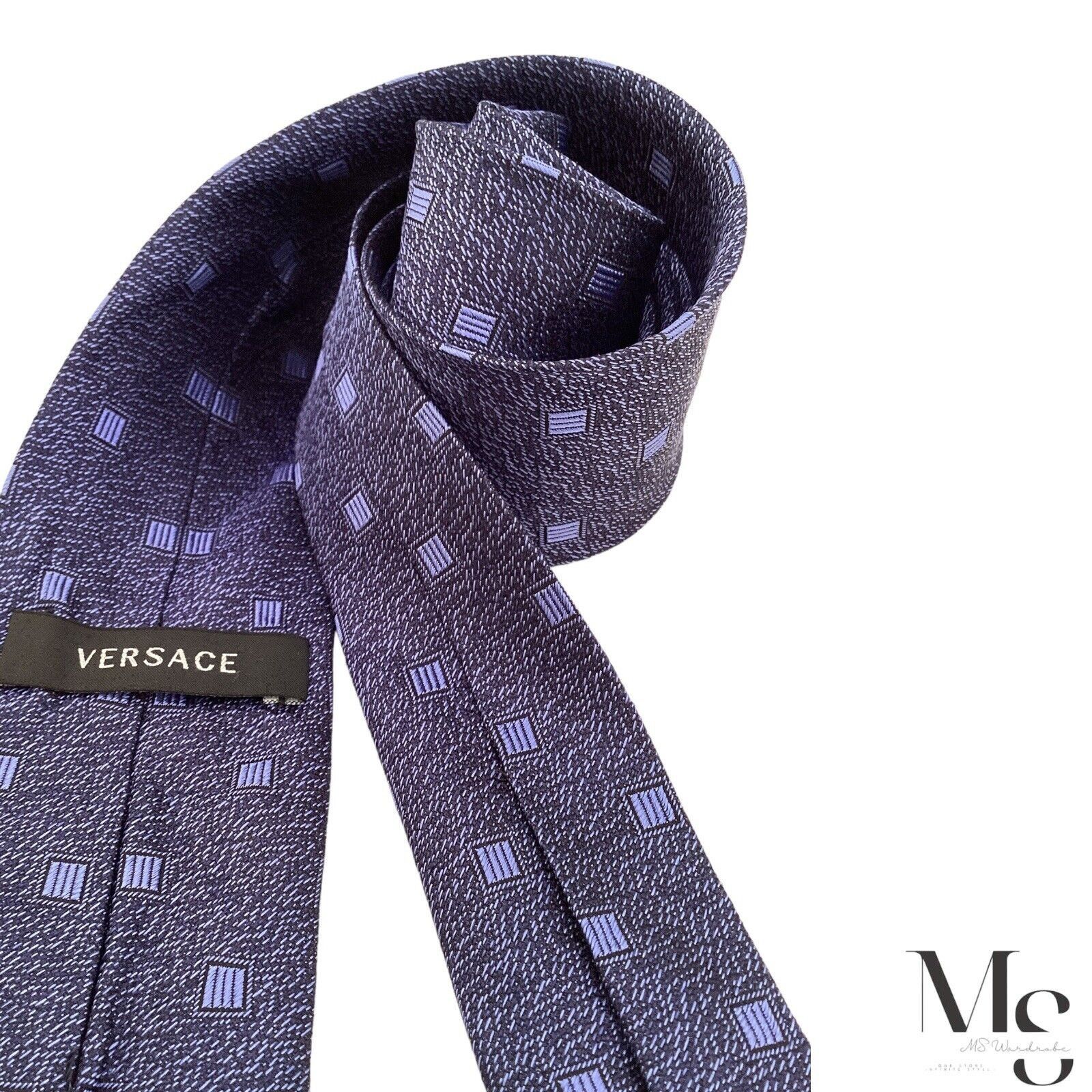 Versace VERSACE Blue Geometric With Medusa Print Silk Tie Italy Size ONE SIZE - 5 Thumbnail
