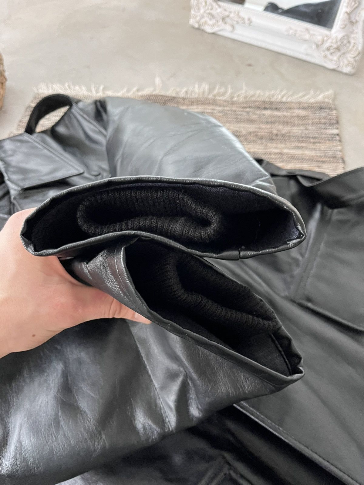 Genuine Leather Vintage Black Faux Leather Trench Coat Gothic Military Style Size US L / EU 52-54 / 3 - 23 Thumbnail