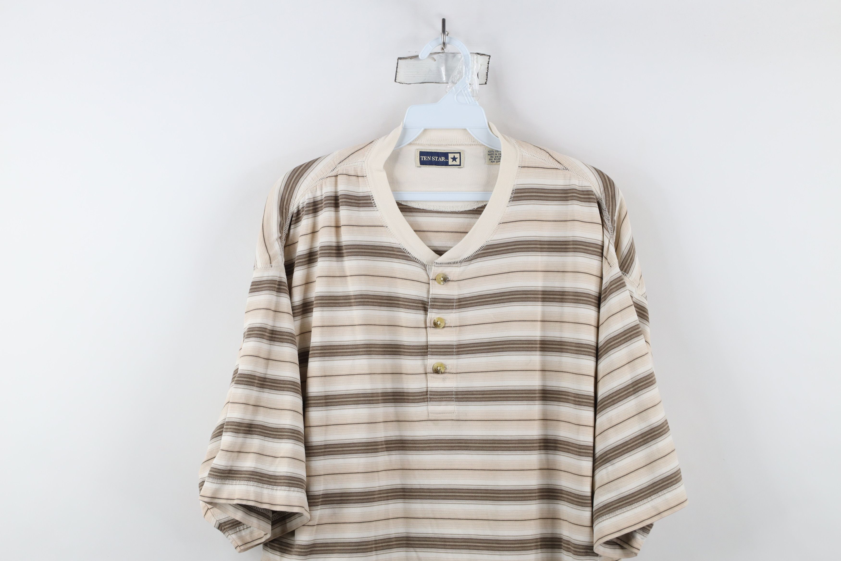 Vintage Vintage 90s Streetwear Striped Short Sleeve Henley T-Shirt Size US L / EU 52-54 / 3 - 2 Thumbnail