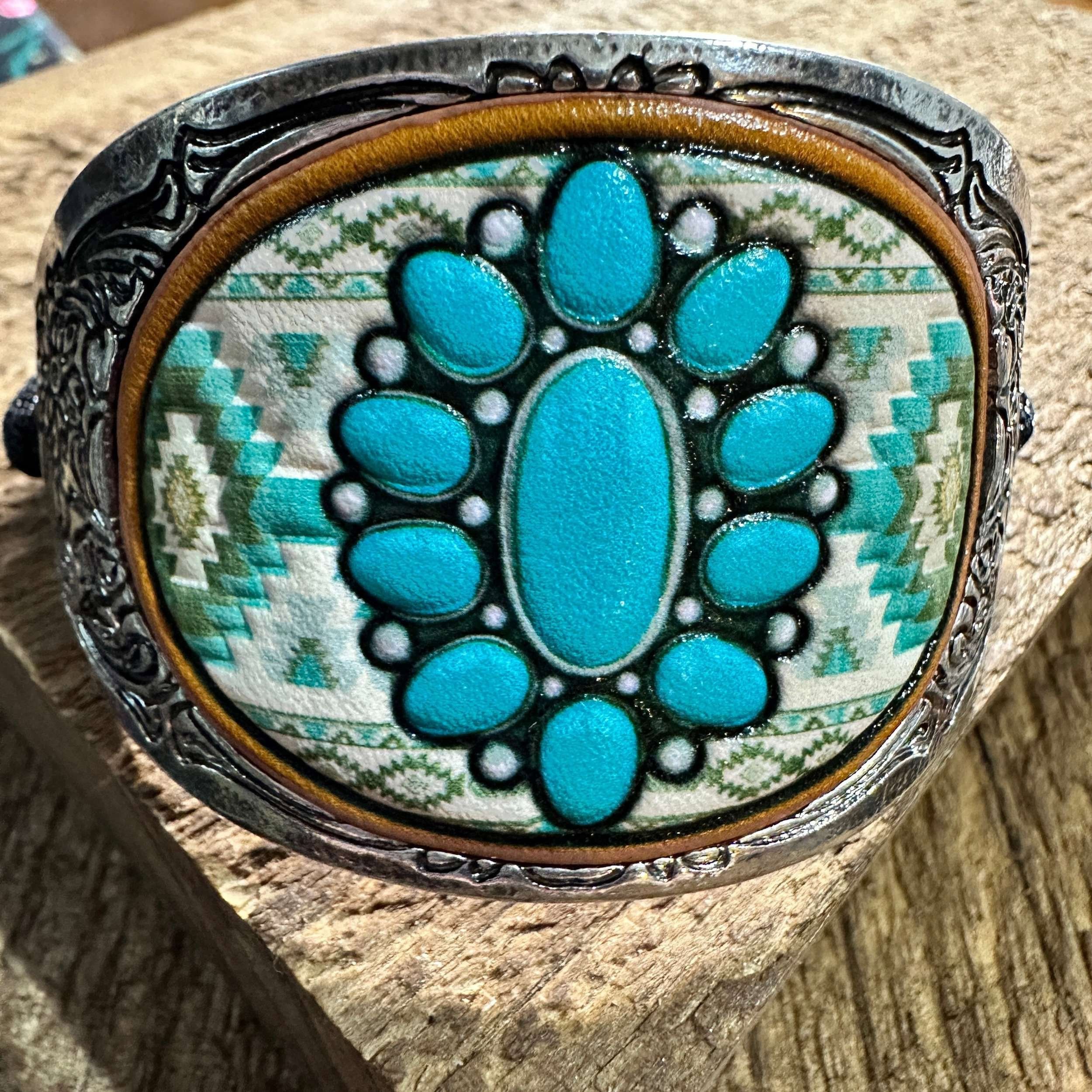 Other Western Aztec Turquoise Concho Leather Tie Cuff Bracelet Size ONE SIZE - 7 Thumbnail