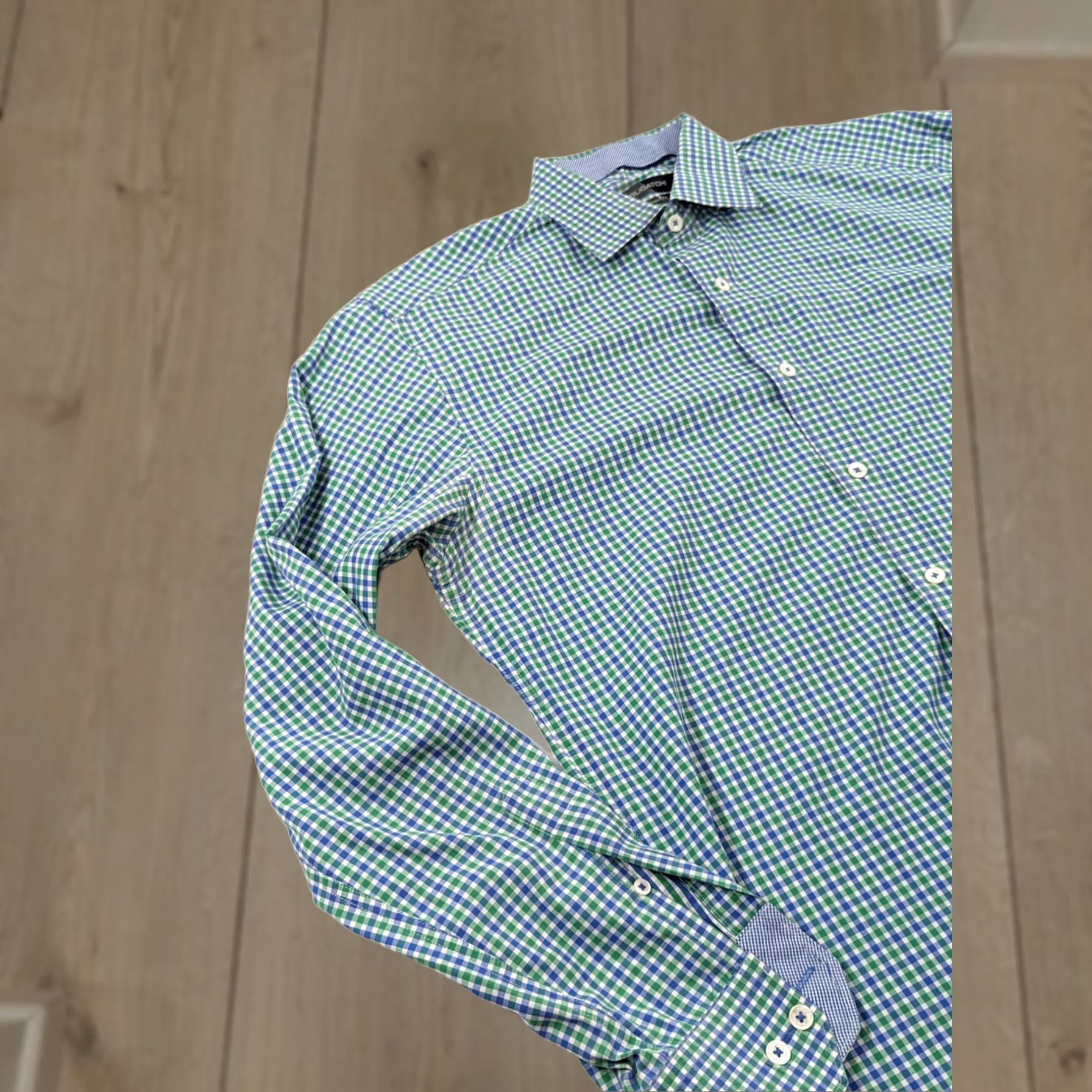 BUGATCHI Bugatchi Mens Shirt Blue Green Medium Stretch Nylon Plaid Button-Up Collared Long Sleeve Cuffed Size US M / EU 48-50 / 2 - 1 Thumbnail