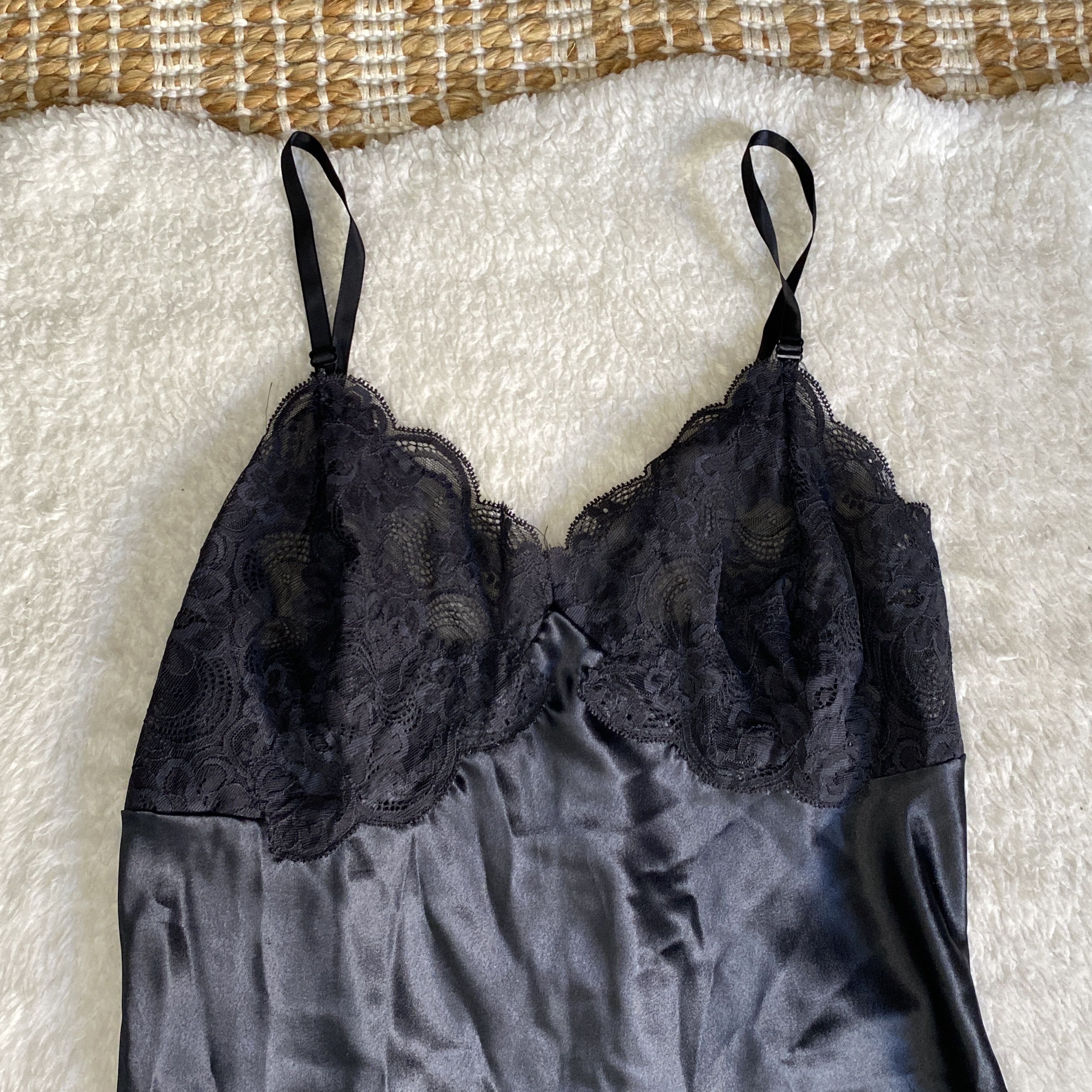 Vintage Vintage Black Satin Lace Trim Slip Dress Midi Size S / US 4 / IT 40 - 10 Thumbnail