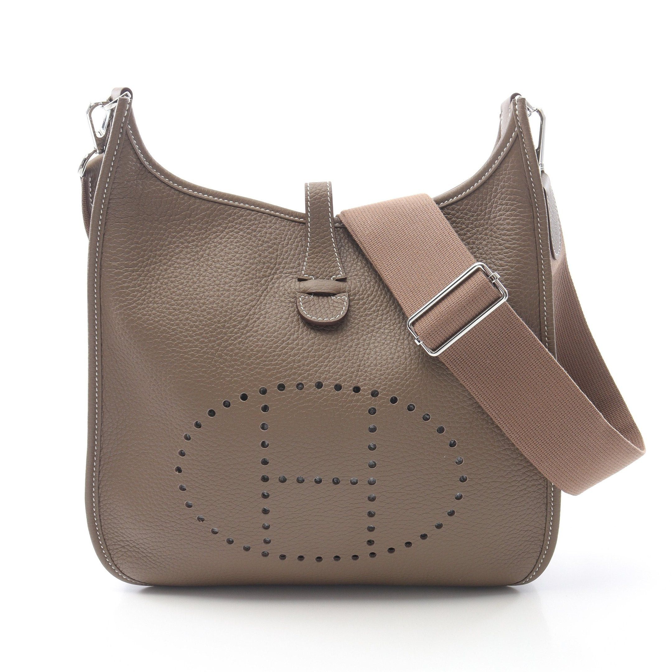 Hermes Evelyn 3 Troyes Pm Etoupe Shoulder Bag Clemence Leather Gray Brown Silver Hardware B Stamp, Women's