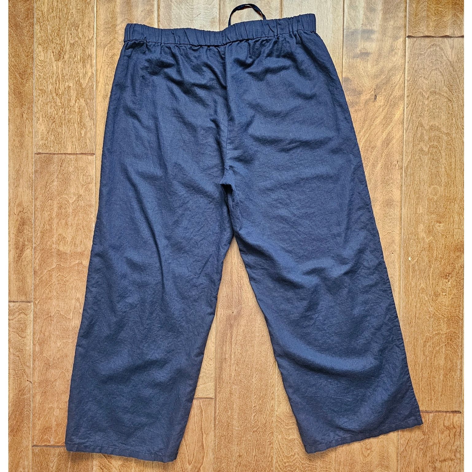 J.Crew EUC J.CREW Navy Rickrack Wide Leg Linen Cotton Crop Pants S Size 27" / US 4 / IT 40 - 2 Thumbnail