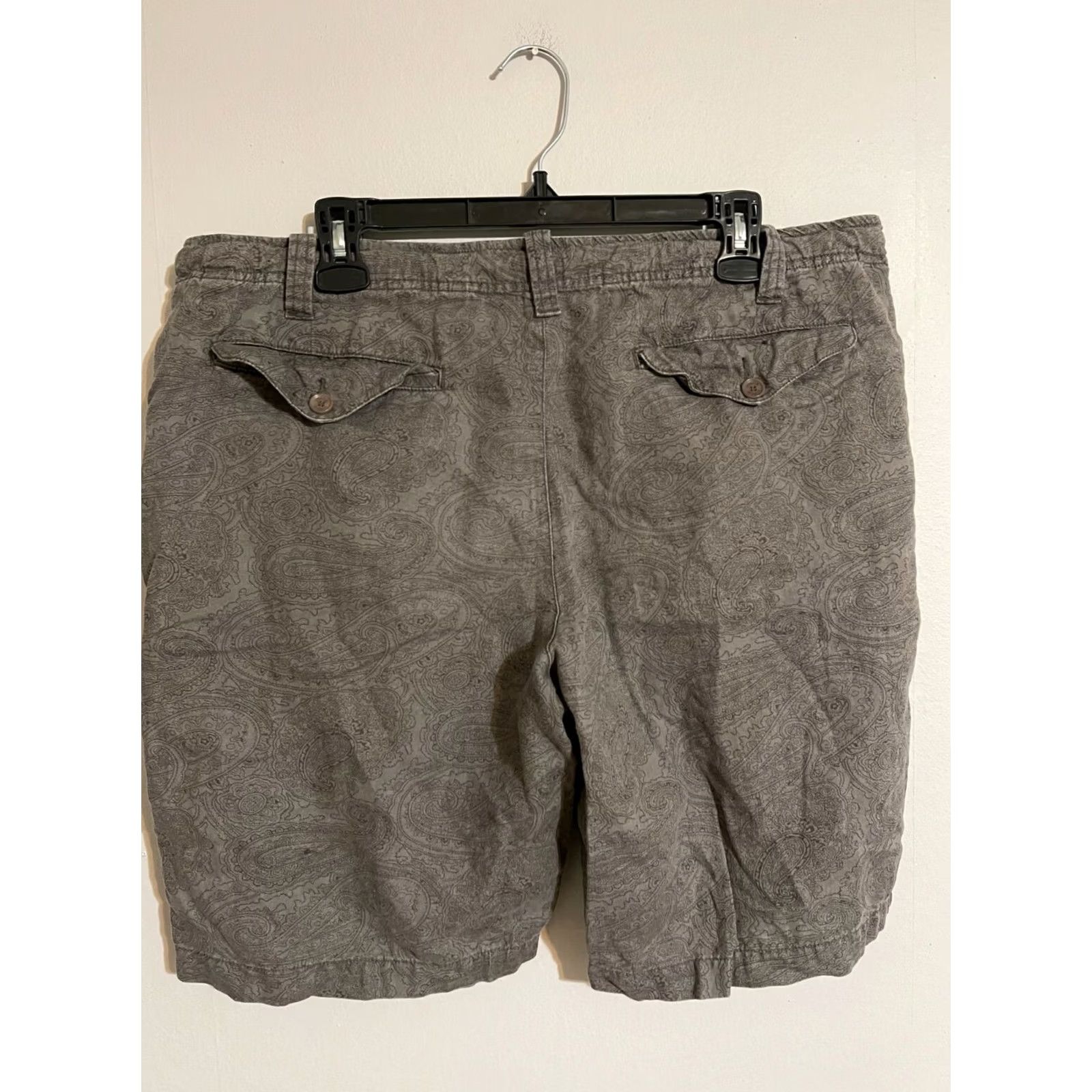 Vince Vince. 100% linen Paisley Drawstring Khaki Shorts Light Gray/Beige Men's 33 Size US 35 - 3 Thumbnail