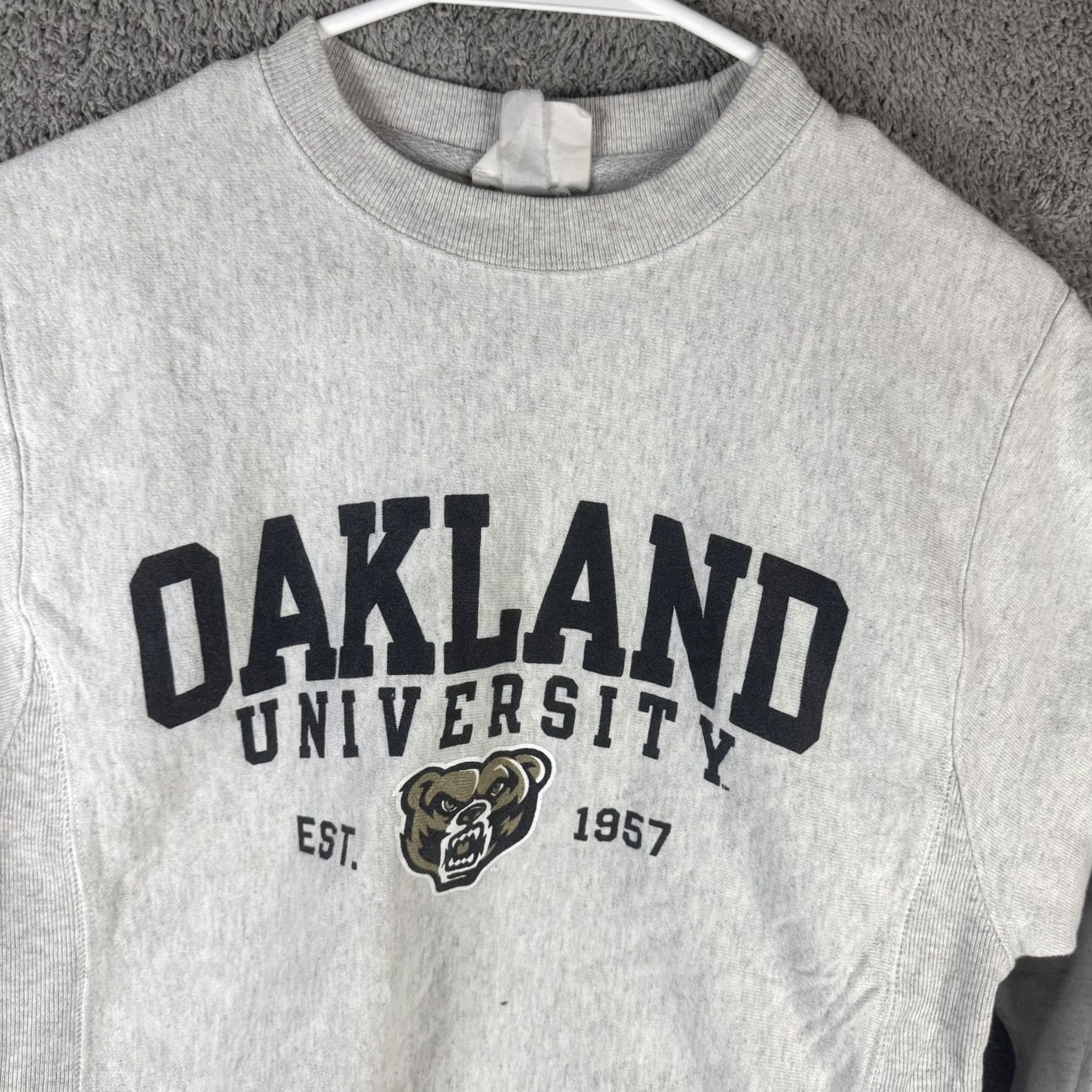 Champion VINTAGE Champion Reverse Weave Sweatshirt Mens XS Gray Oakland University Graphic Fleece Size US XS / EU 42 / 0 - 3 Thumbnail