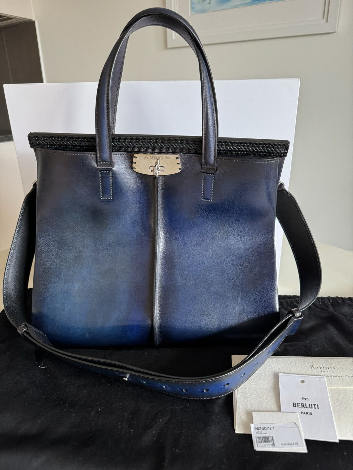 Berluti Berluti Luti 38 Tote Bag Unique Patina Blue Fullset 4350