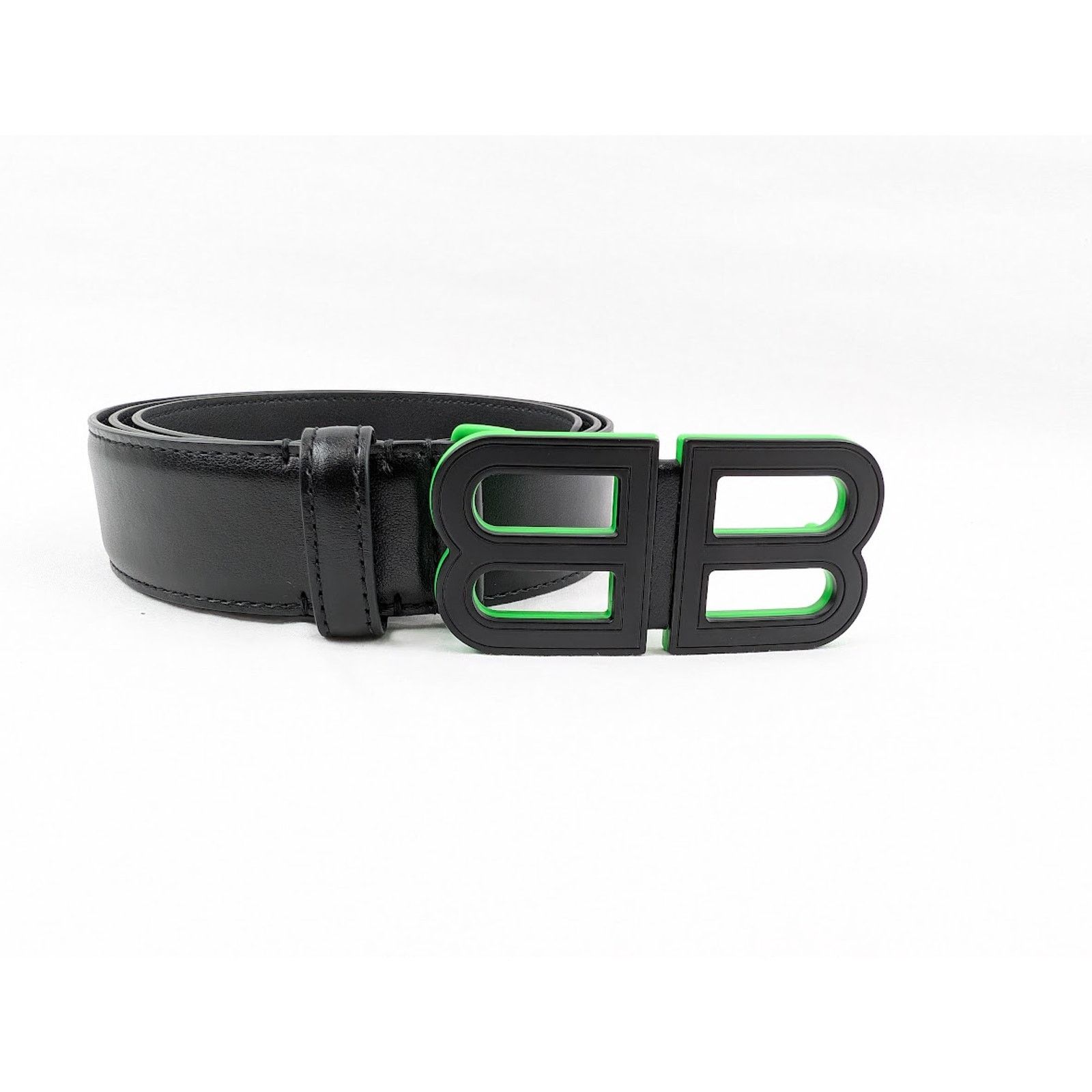 Balenciaga o1rshd1 Q:2 / Size: 85 / BB Hourglass Large Belt Black/Green Size 32 - 2 Thumbnail
