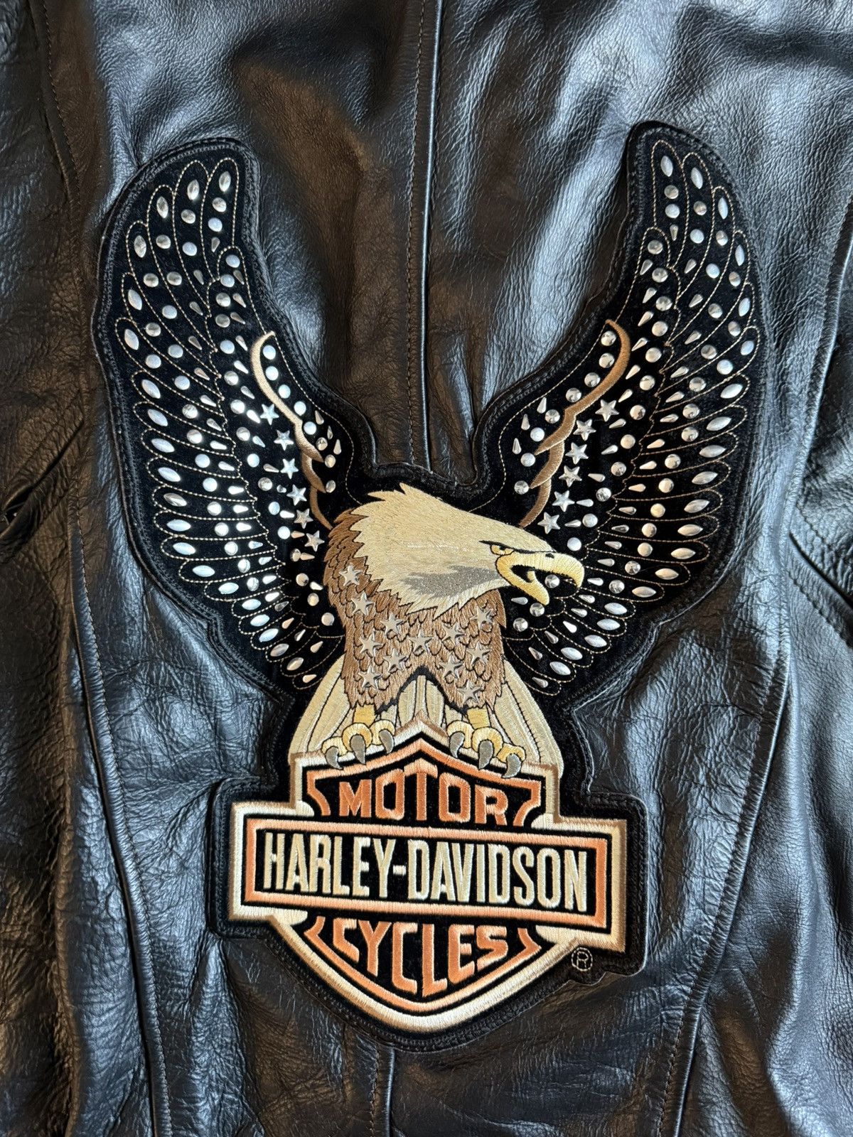 Genuine Leather Interstate Leather Jacket Harley Davidson Eagle Patch Sz M Size US M / EU 48-50 / 2 - 17 Thumbnail
