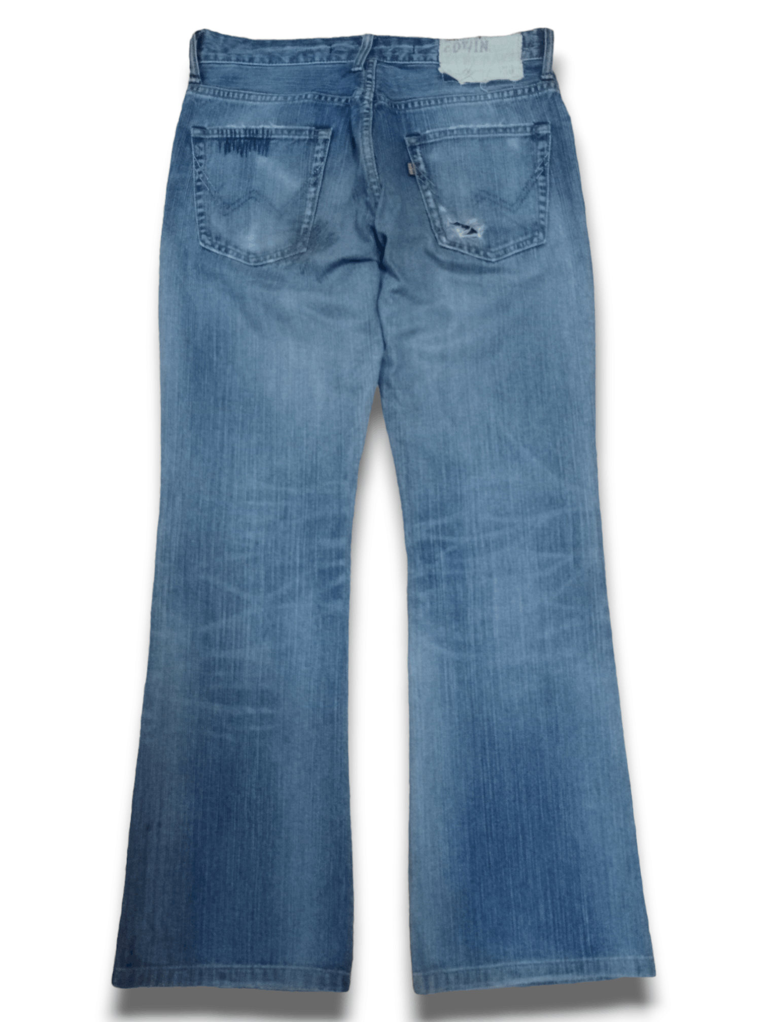 Edwin × Japanese Brand Exclusive Vintage Edwin XV Blue Wash Distressed Flare Jeans Size US 30 / EU 46 - 2 Thumbnail