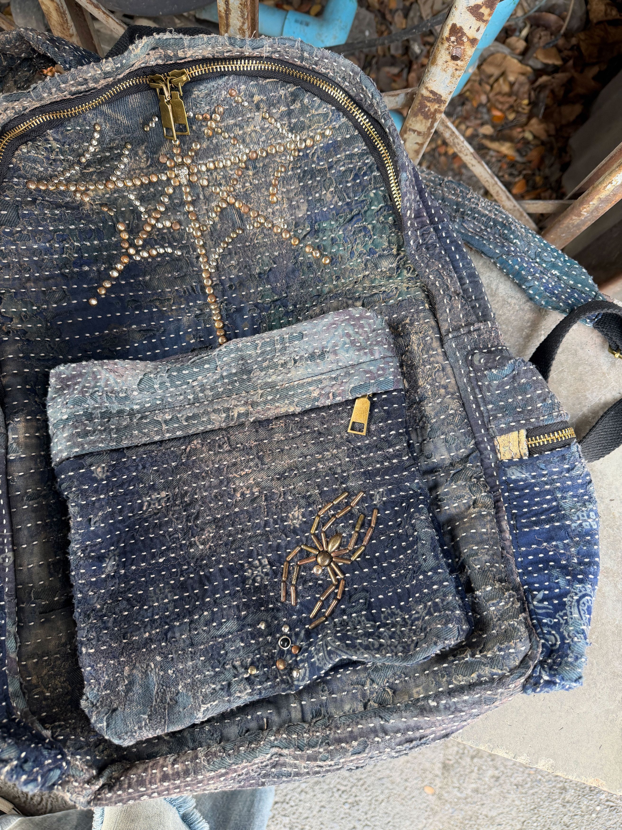 Japanese Brand BORO SASHIKO Studded Spider Web Backpack 🕷️🕸️ Size ONE SIZE - 8 Thumbnail