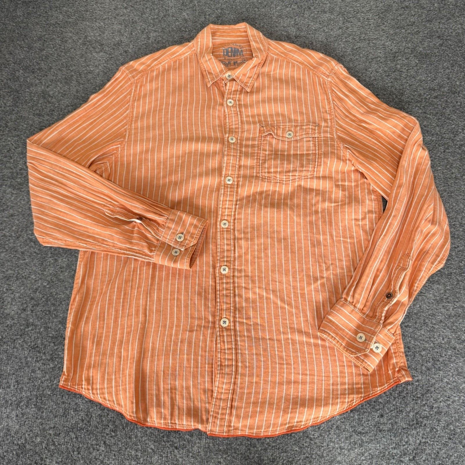 Tommy Bahama Tommy Bahama Denim Mens Medium Orange Striped Button Up Size US M / EU 48-50 / 2 - 1 Thumbnail