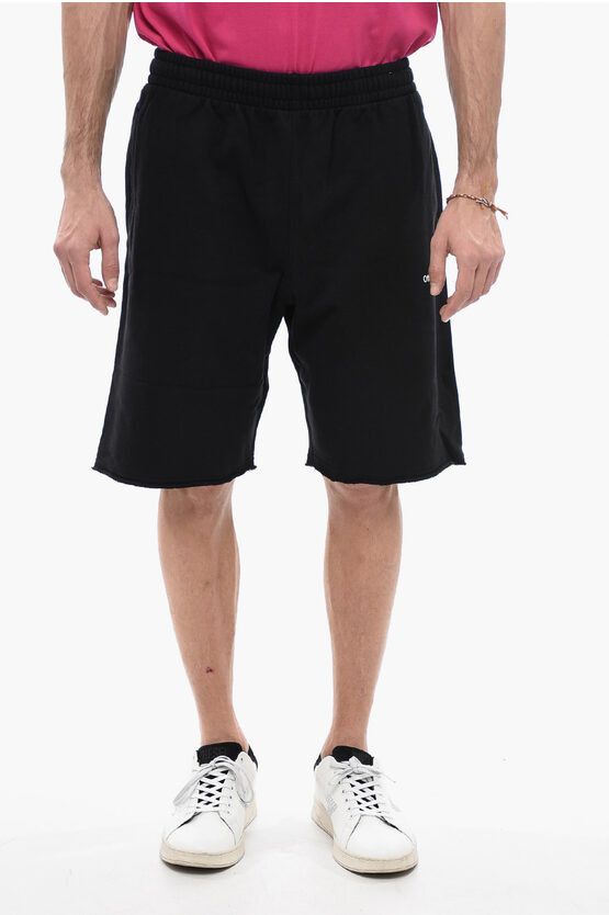 image of Off White Permanent Raw Cut Diag Helvetica Sweatshorts in Black, Men's (Size 33)