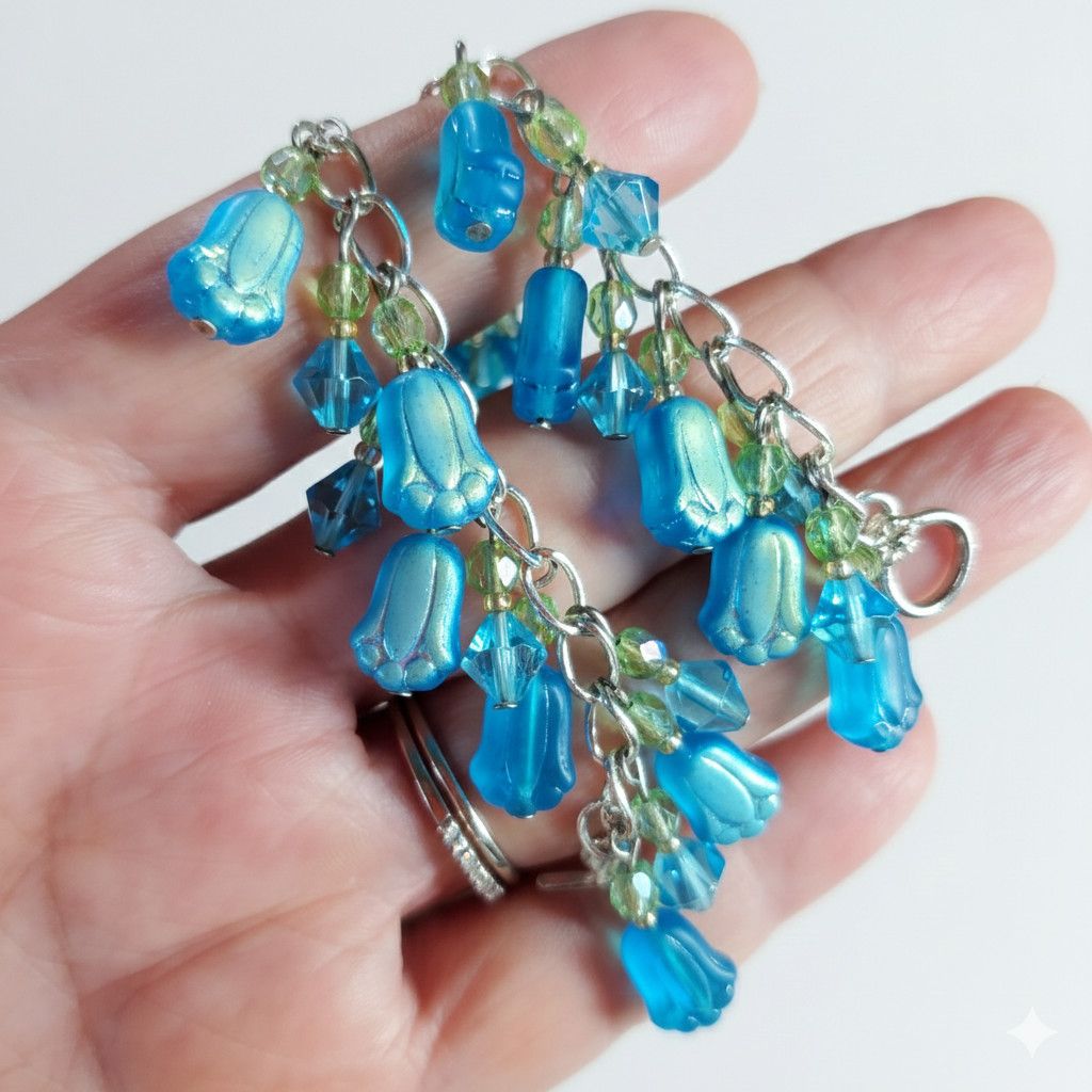 Handmade Tulip 7.5" Charm Bracelet Earrings Set Handmade Blue Czech Size ONE SIZE - 5 Thumbnail
