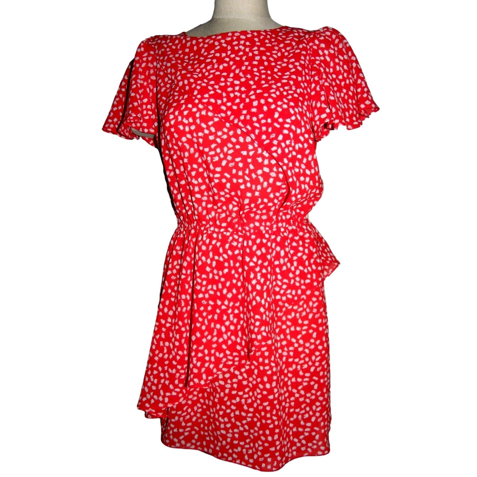 Vintage 90's Red & White Small Print Dress with Flounce | Small Size S / US 4 / IT 40 - 5 Thumbnail