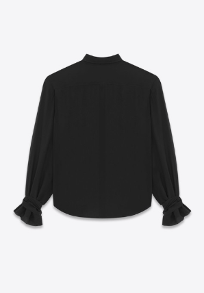 Saint Laurent Paris o1bcso1str0625 Shirt In Silk Georgette in Black Size US M / EU 48-50 / 2 - 2 Thumbnail