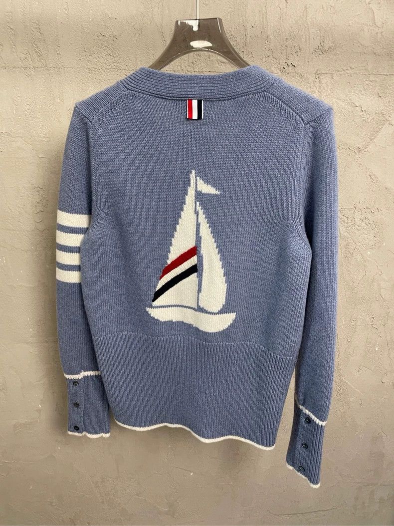 Thom Browne Thom Browne Smog blue sailboat four stripe wool sweater Size XS / US 0-2 / IT 36-38 - 4 Thumbnail