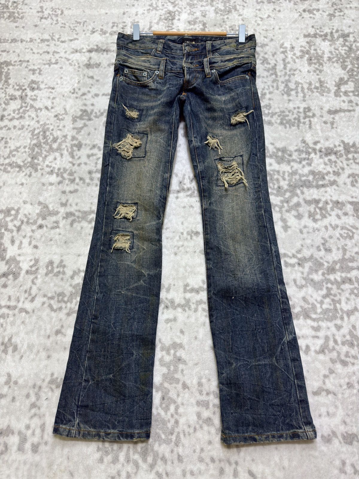 If Six Was Nine Japanese Distressed Double Waist Flare Denim Jeans Size US 29 - 1 Thumbnail