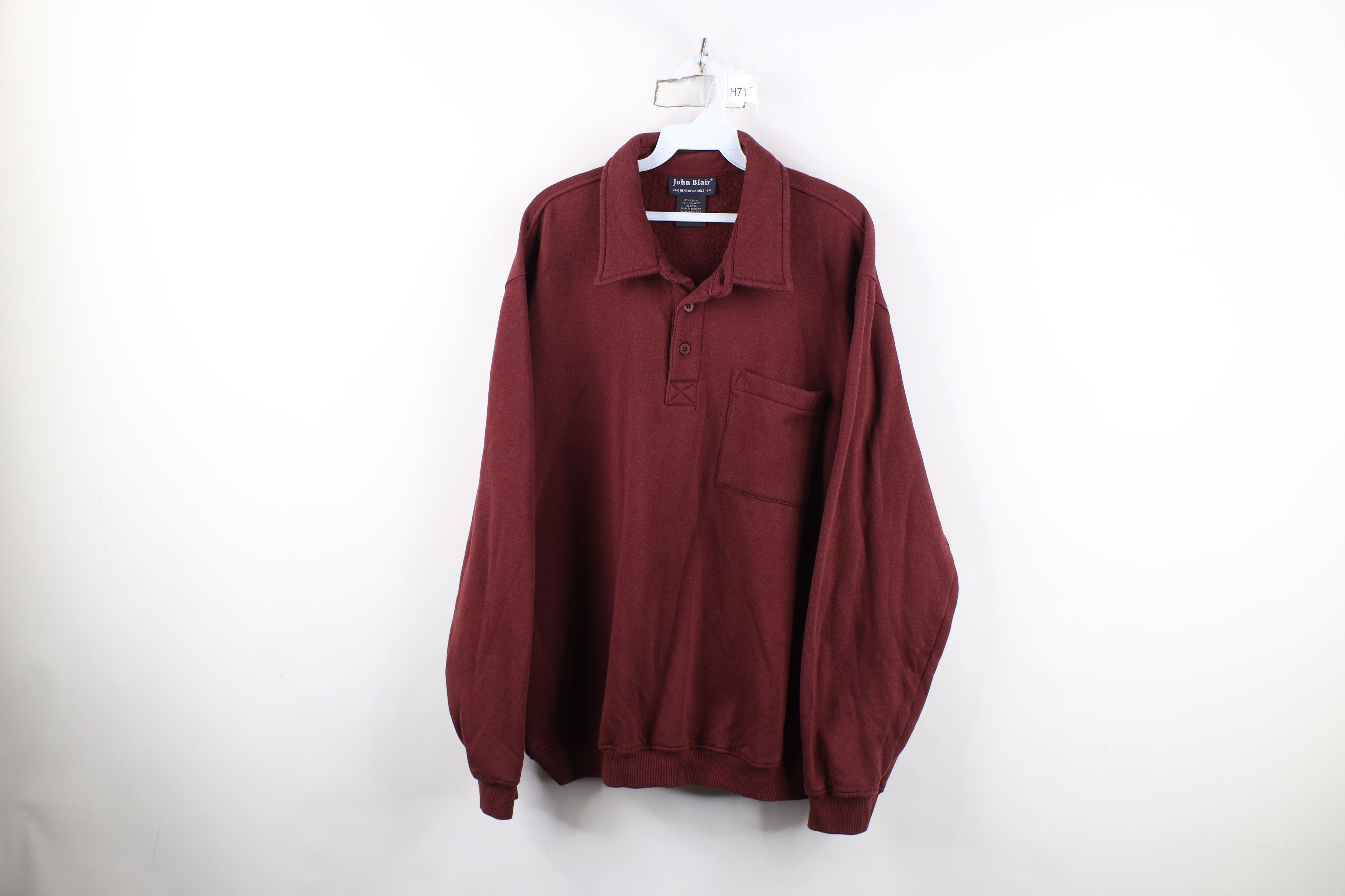 Vintage Vintage 90s Streetwear Pullover Collared Sweatshirt Burgundy Size US L / EU 52-54 / 3 - 1 Thumbnail