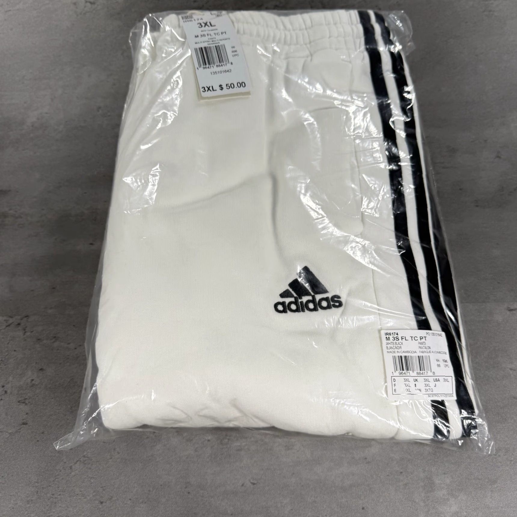 Adidas Adidas Pants Mens 3XL White Black Fleece Tapered Cuff Sweatpant Jogger 3 Stripe Size US 39 - 2 Thumbnail