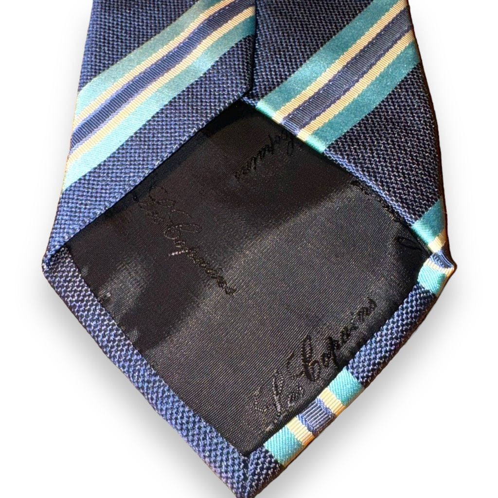 Les Copains Les Copains Navy & White Handmade in Italy Rep Stripe Tie Size ONE SIZE - 4 Thumbnail