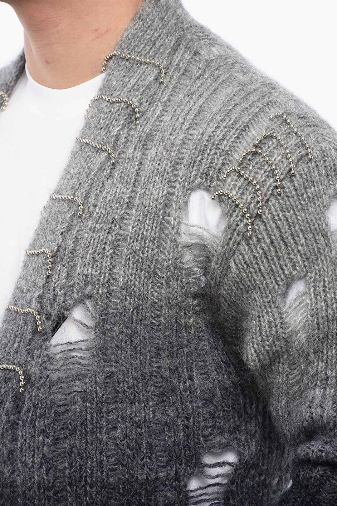 Off-White og1mm0526 Distressed-Effect Wool Cardigan in Gray/Black Size US S / EU 44-46 / 1 - 3 Thumbnail