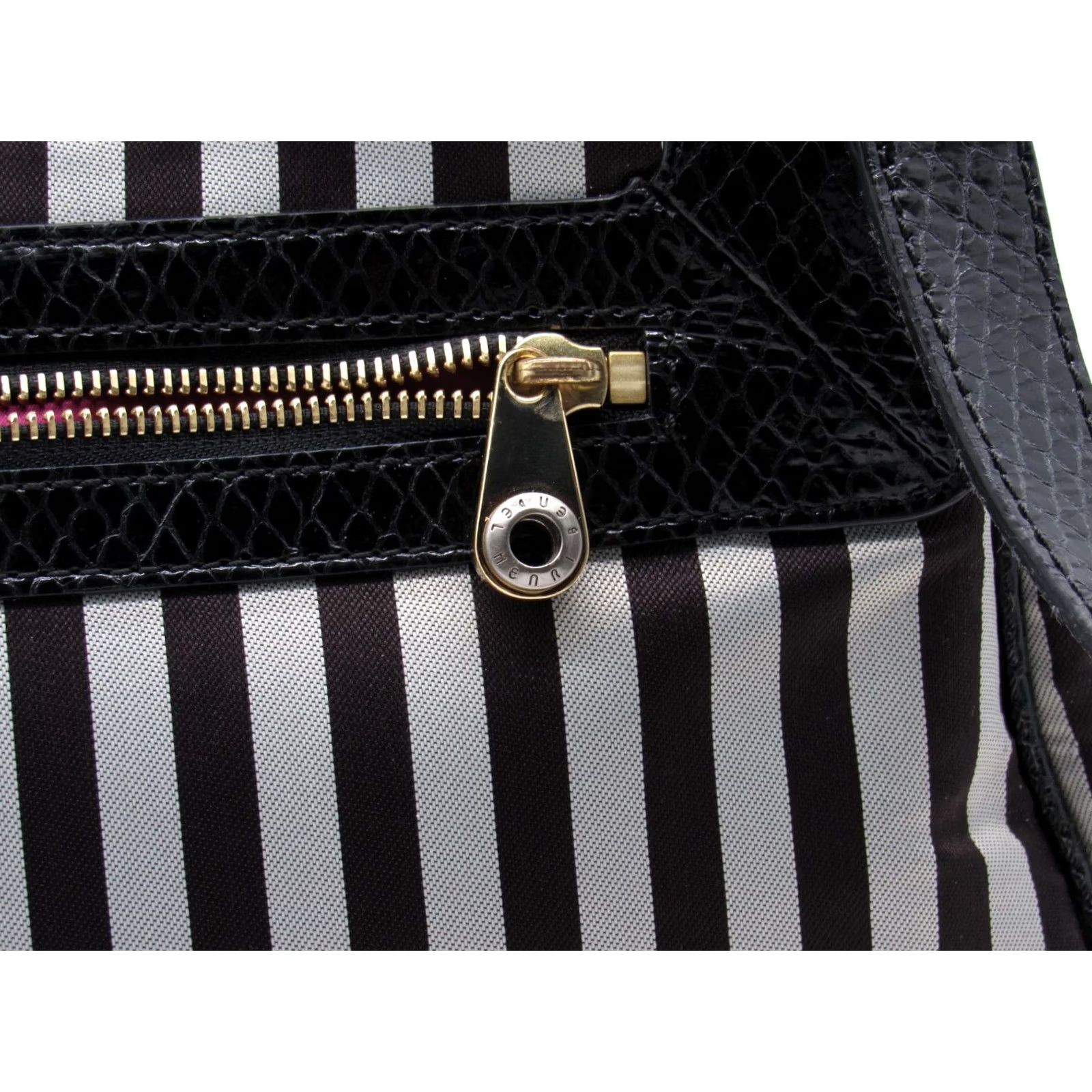 Henri Bendel HENRI BENDEL Luxury Crossbody Handbag Hobo Striped Black Grey Canvas Leather Gold Authentic Womens Size ONE SIZE - 7 Thumbnail