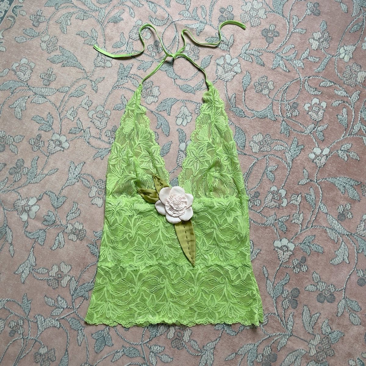Other Romantic Y2K Lime Green Lace Sheer Halter Camisole (M) Size M / US 6-8 / IT 42-44 - 9 Thumbnail