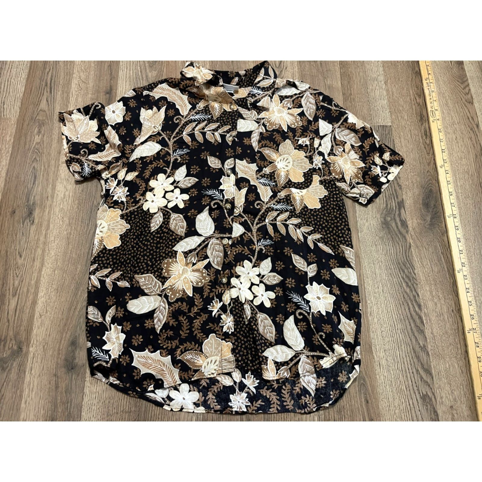 Vintage Alfred Dunner Shirt Women's 14 Black Tan Short Sleeve Button Up Shirt Size XL / US 12-14 / IT 48-50 - 2 Thumbnail