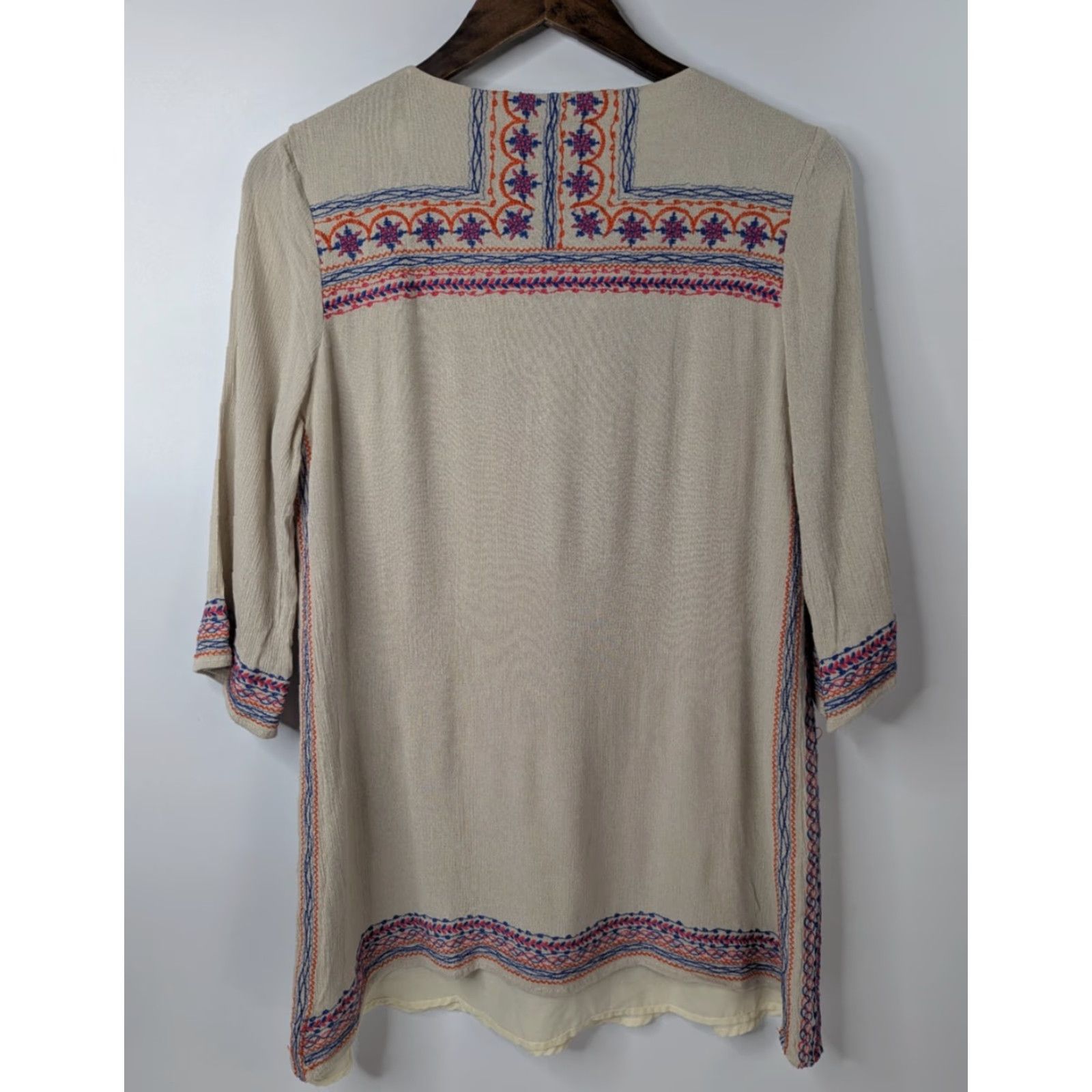 Anthropologie VINTAGE THML Anthropologie Embroidered Womens M Tunic Top Beige Shirt 3/4 Sleeve Lined Size M / US 6-8 / IT 42-44 - 3 Thumbnail