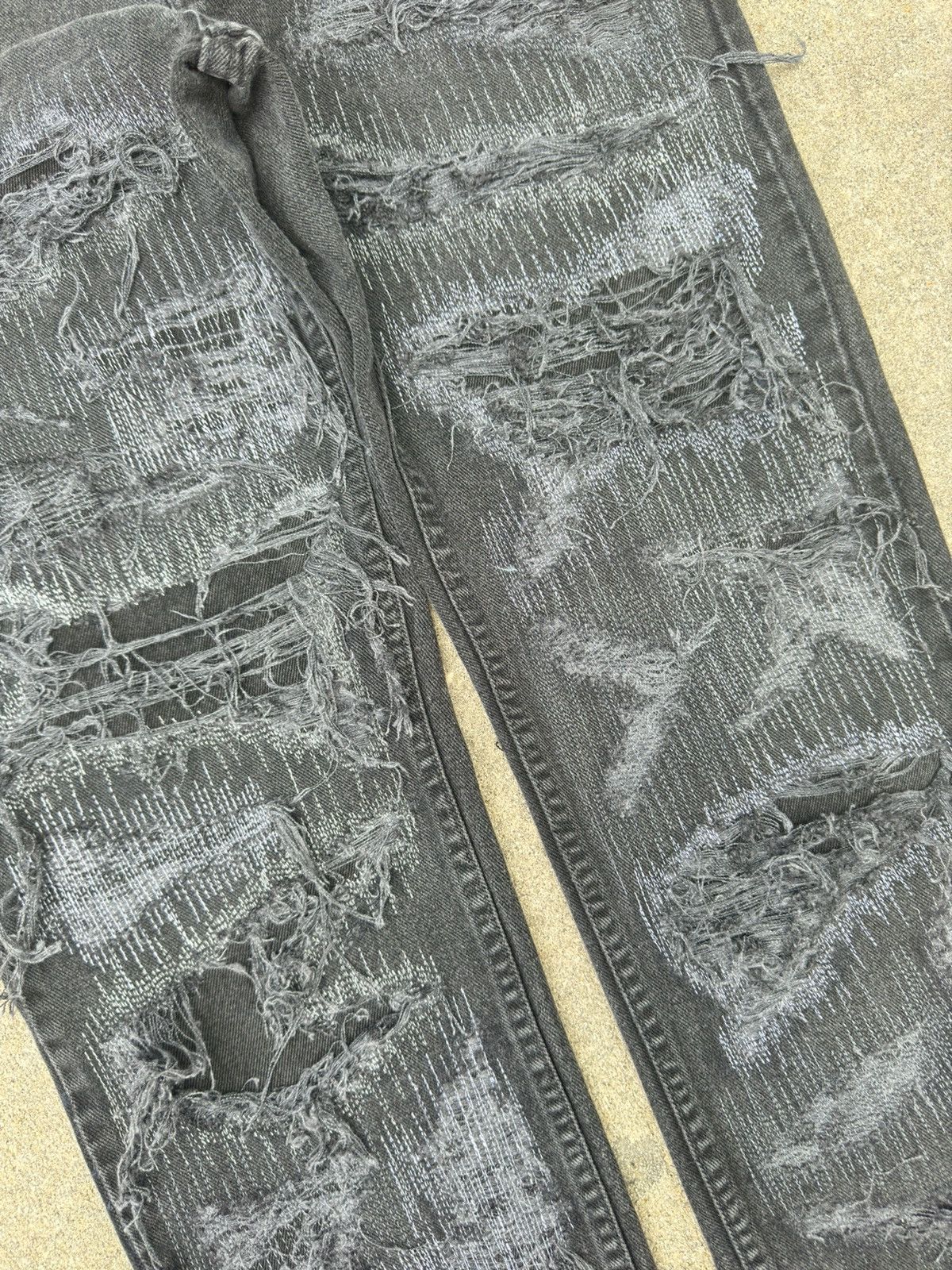 Heavily Distressed & Patched Black Jeans 30x30 Boro Vintage