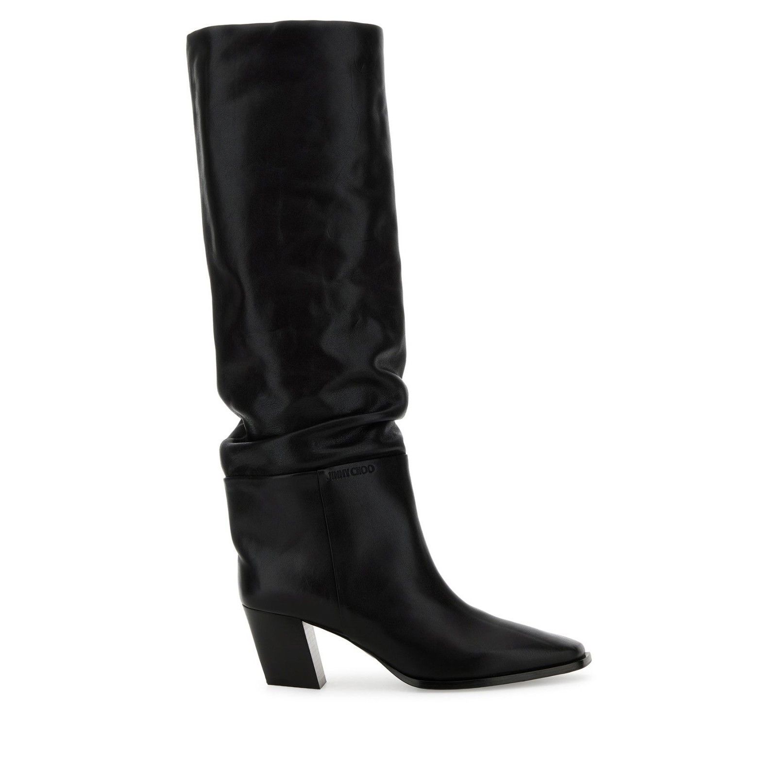 JIMMY CHOO Hart 60 Knee High Black Leather 60 mm Heel Boots