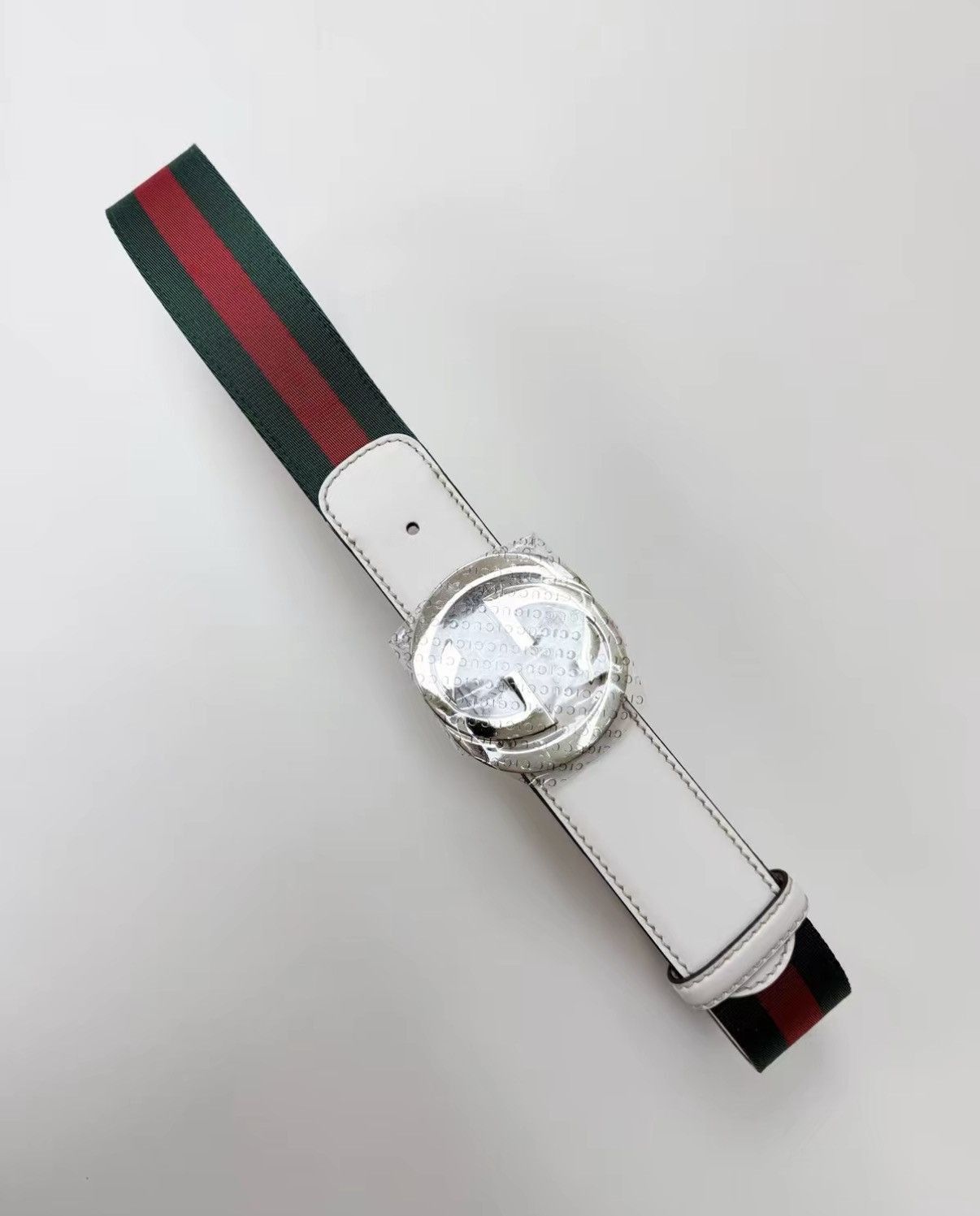 Gucci Green Striped Belt with Silver Buckle Size ONE SIZE - 1 Thumbnail
