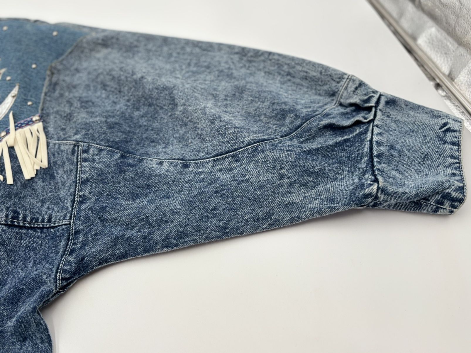 Vintage 1980s fringe denim statement jacket Size S / US 4 / IT 40 - 2 Thumbnail