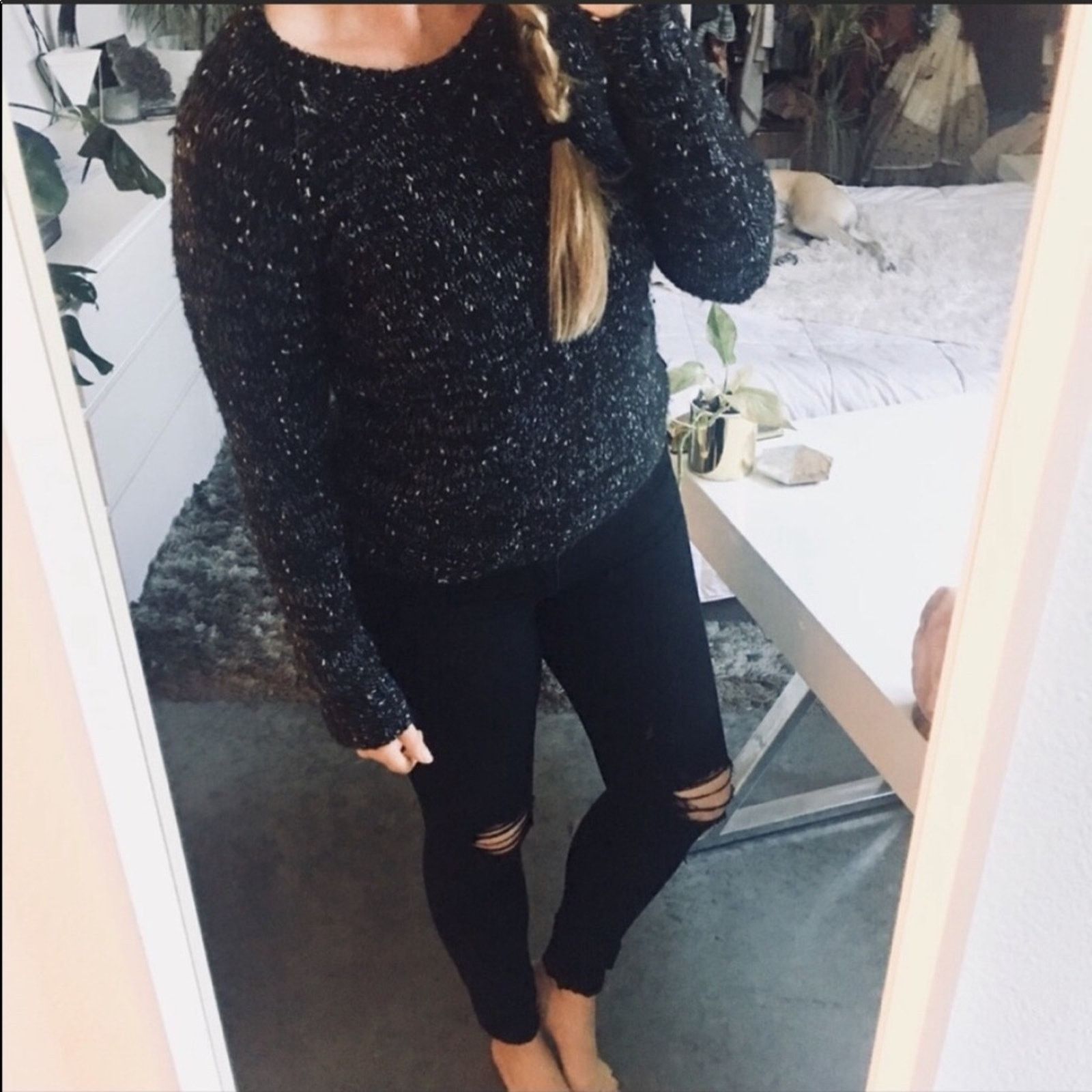 Urban Outfitters UO Sparkle Fade Black Blue White Chunky Pullover Sweater Size S / US 4 / IT 40 - 4 Thumbnail