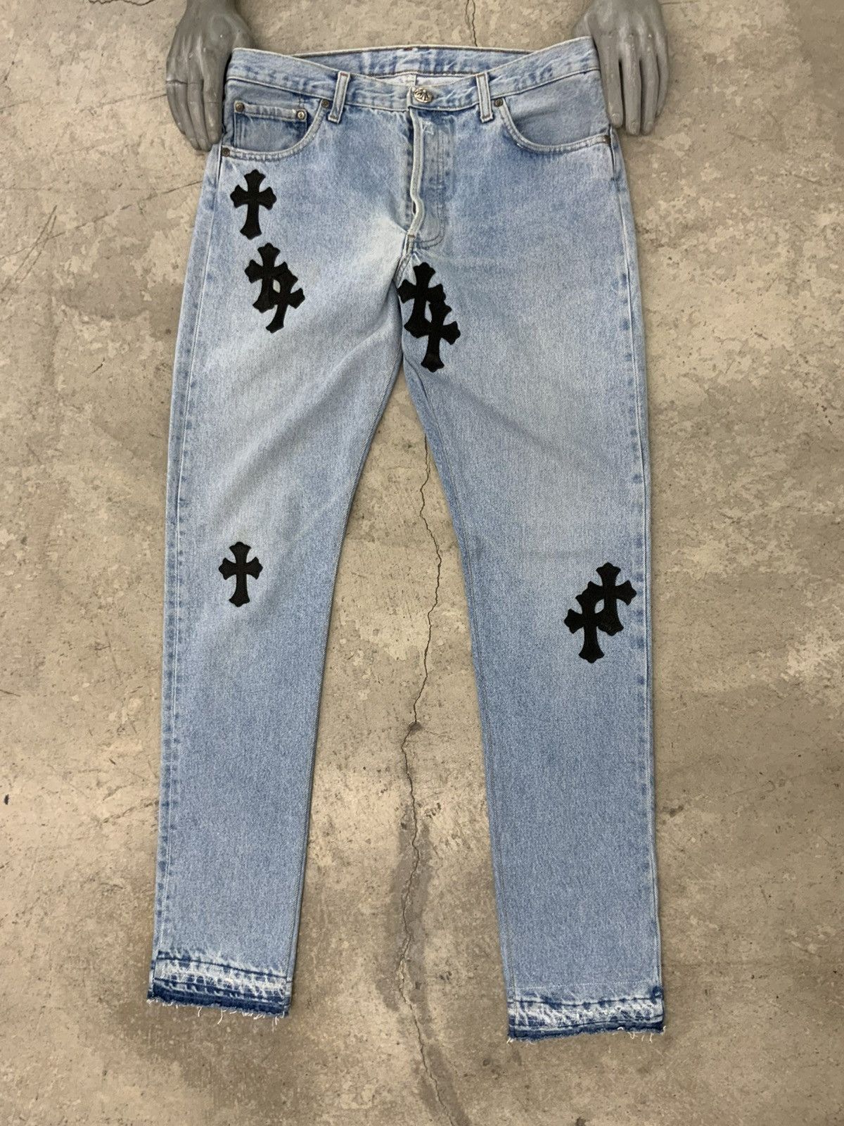 Chrome Hearts CHROME HEARTS CELEBRITY WEEKND 13 LEATHER CROSS LEVIS JEANS Size US 33 - 1 Thumbnail
