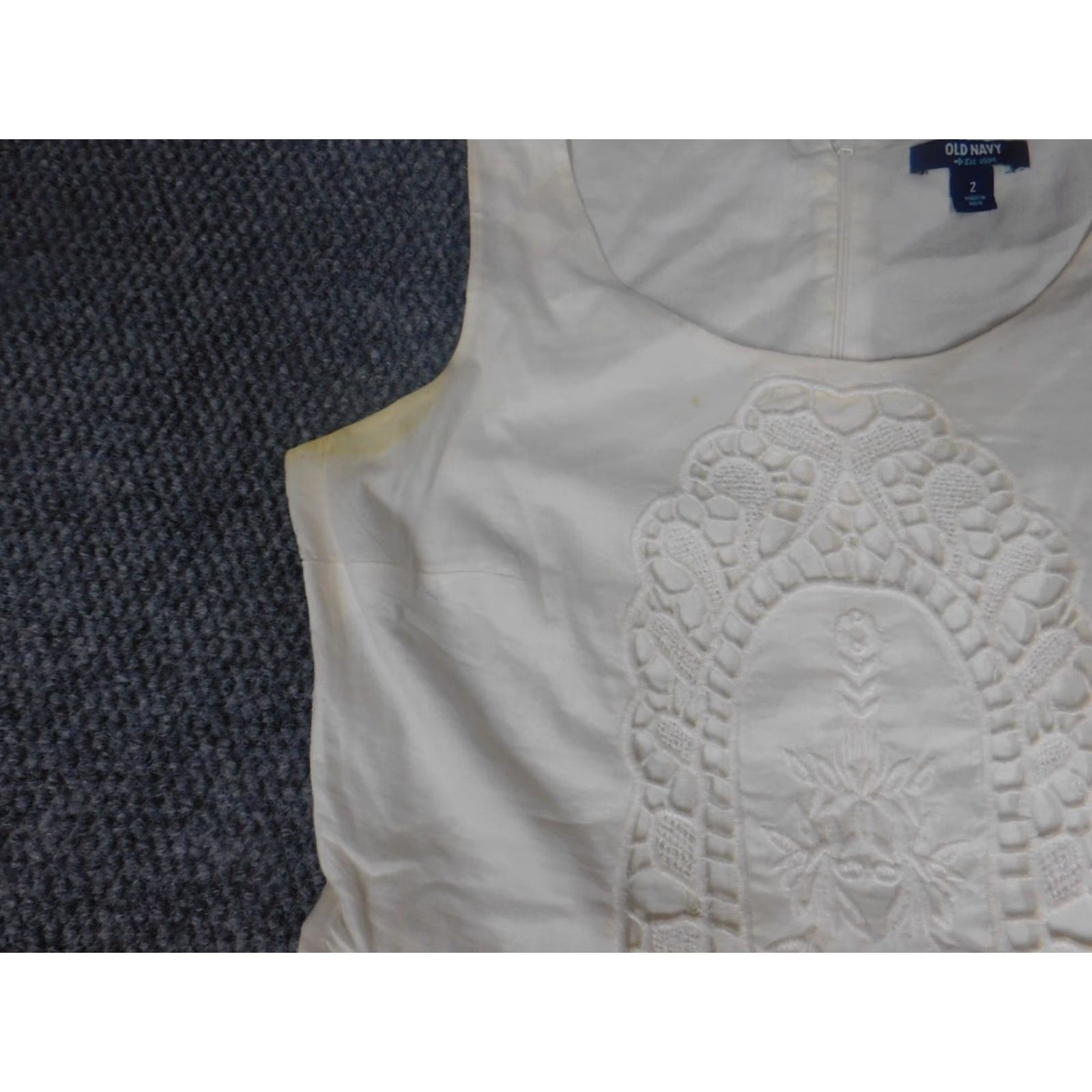 Old Navy Old Navy Womens Dress A-Line Sleeveless White Knee Length Zip Crew Neck Ruffle Lined Cotton Rayon Vintage: No Regular Size 2 Womens Size XS / US 0-2 / IT 36-38 - 3 Thumbnail