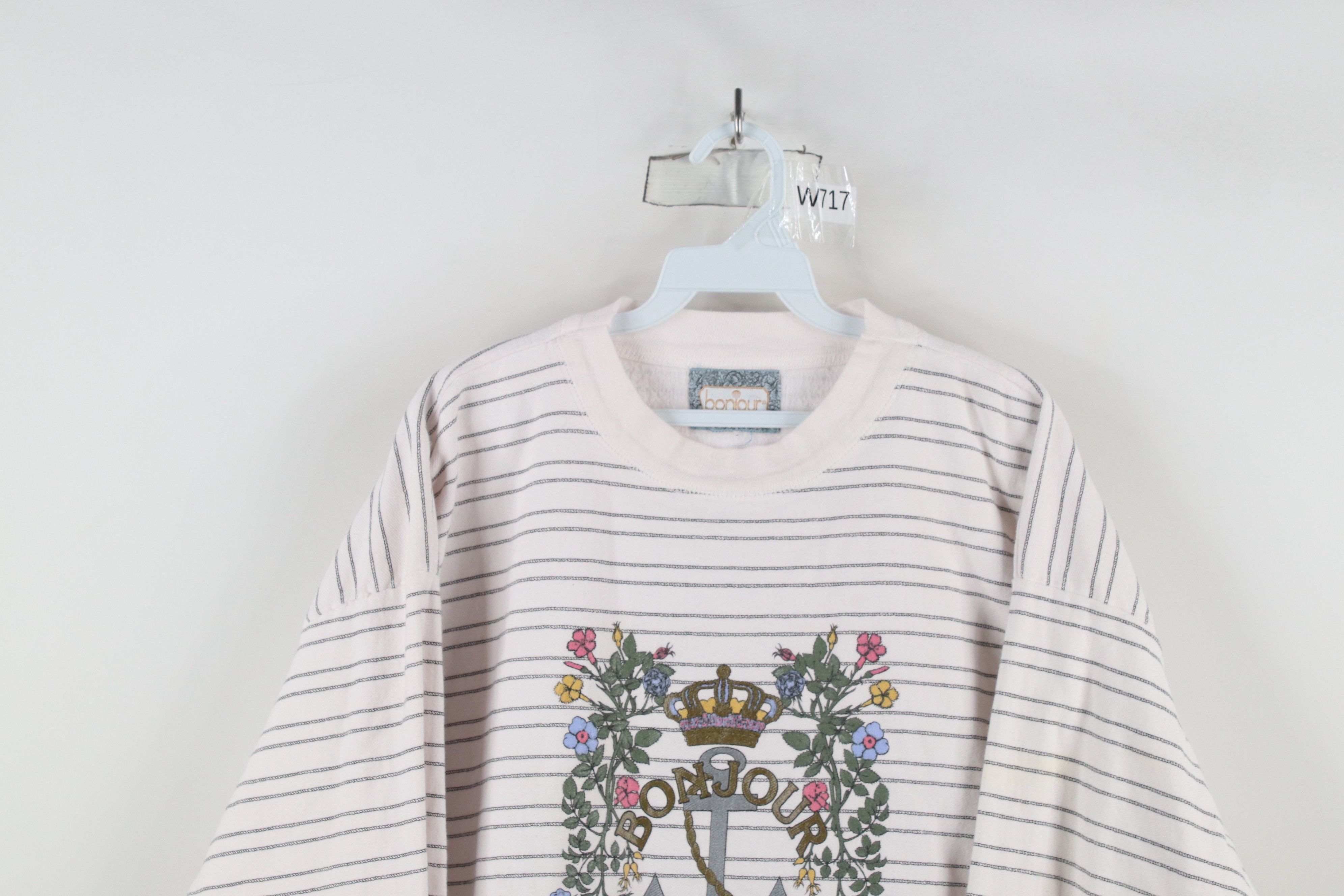 Vintage Vintage 90s Streetwear Flower Bonjour Anchor Sweatshirt Size XL / US 12-14 / IT 48-50 - 2 Thumbnail