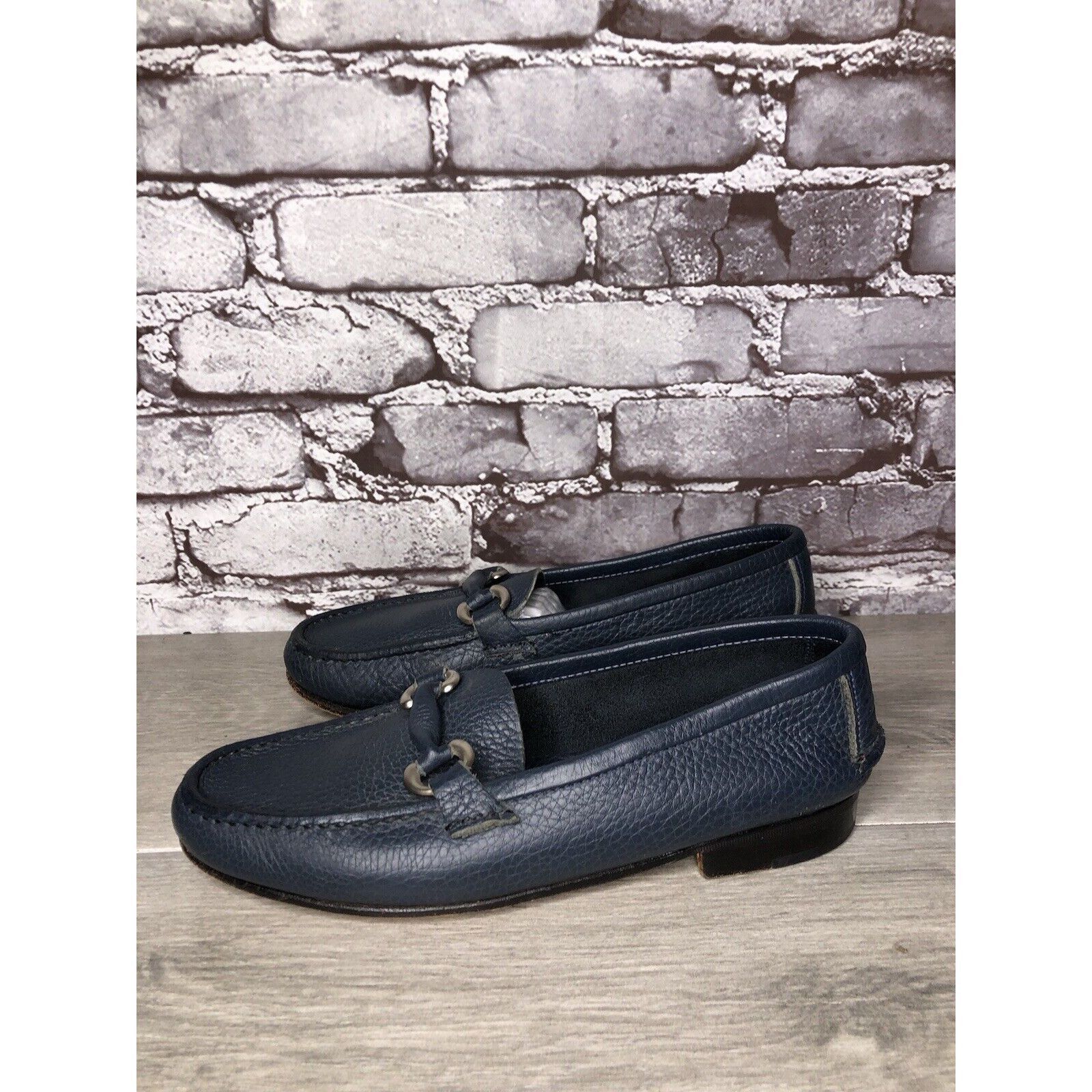 Guidi Guido Navy Blue Leather Slip On Horsebit Loafers Flats Shoes Size US 9 / IT 39 - 18 Thumbnail