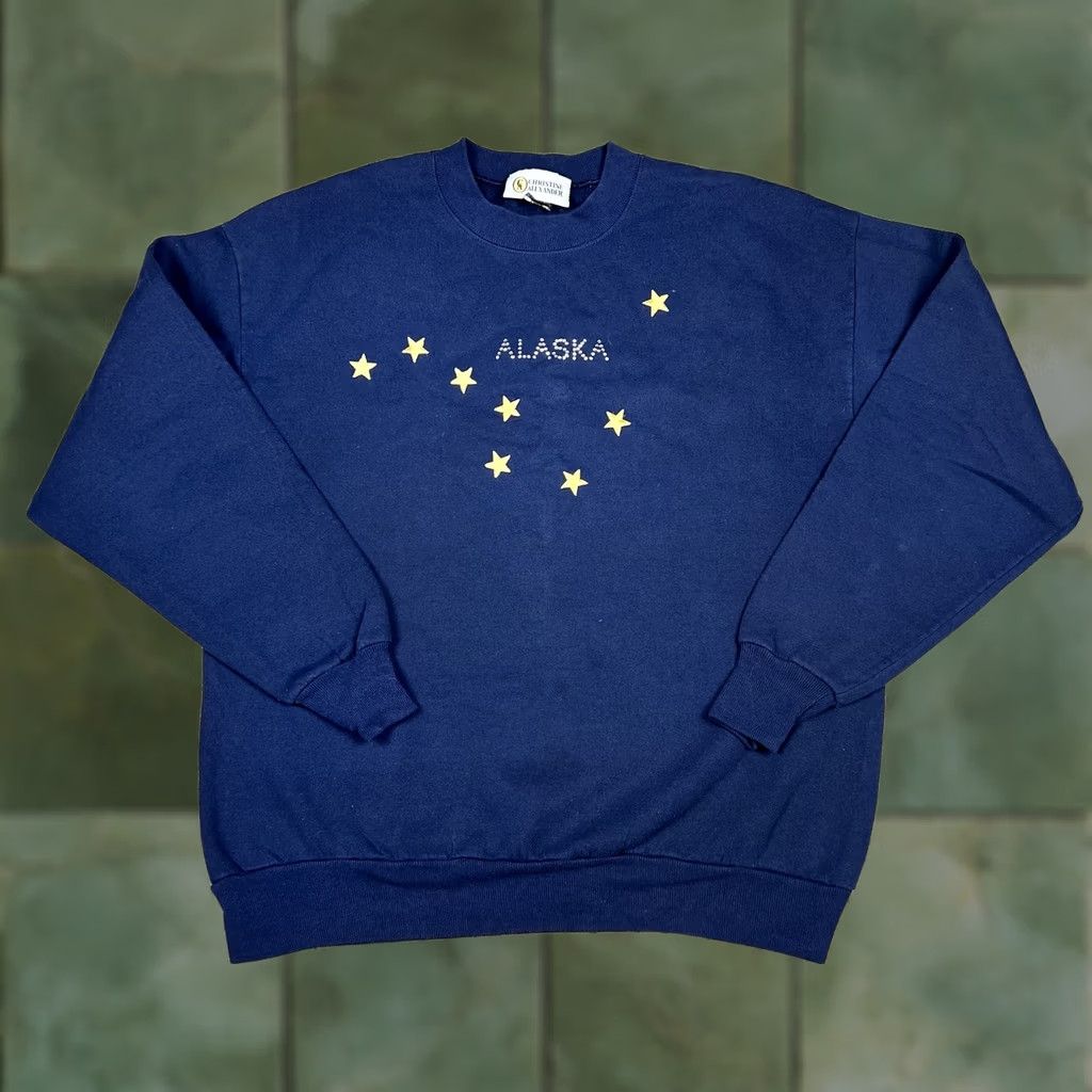 Vintage VINTAGE Alaska Blue Crewneck Sweatshirt Large 50/50 90s Stars USA Christine Alexander Unisex Adults Mens Womens Size US L / EU 52-54 / 3 - 1 Thumbnail