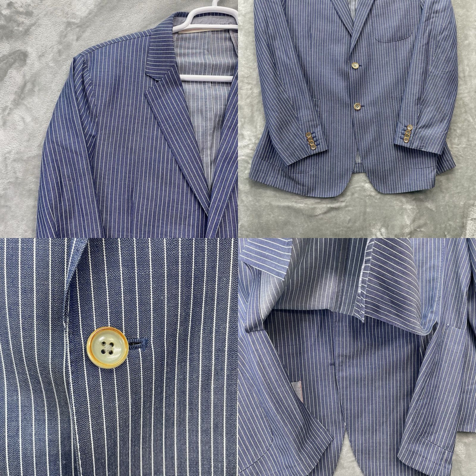 Vintage Scott james Blazer Men Jacket Coat Linen Wool 42L Two-Button Notch Lapel Striped Regular Fit Blue Chest 44 Double-Vented Dry Clean Only Vintage No Size 42R - 9 Thumbnail